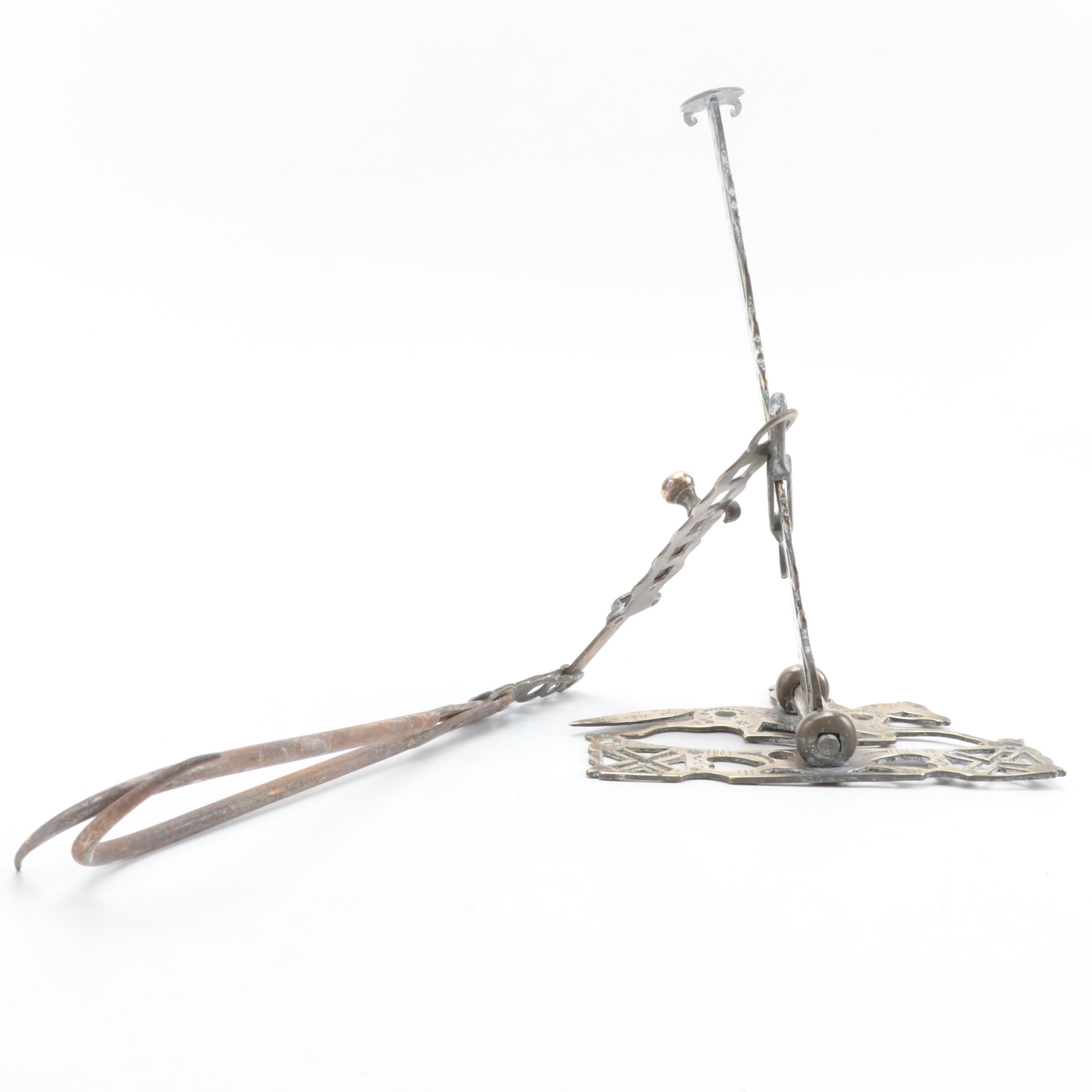 American Chased Brass Hearth Crane in the Form of a Running Horse, circa 1840