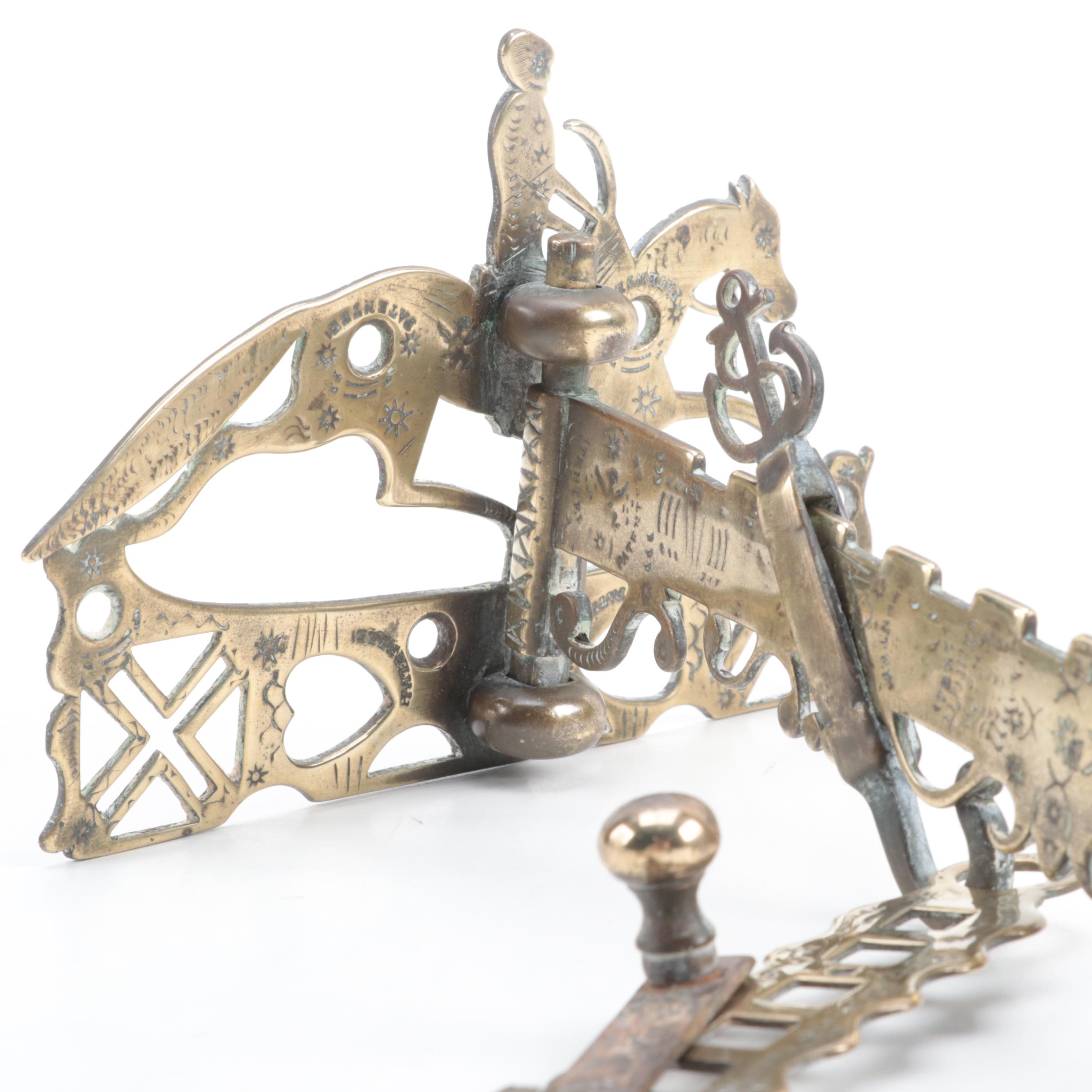 American Chased Brass Hearth Crane in the Form of a Running Horse, circa 1840