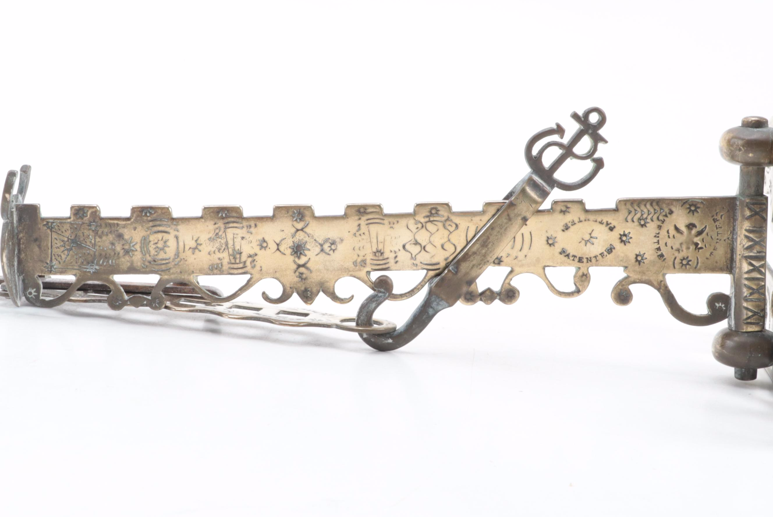 American Chased Brass Hearth Crane in the Form of a Running Horse, circa 1840