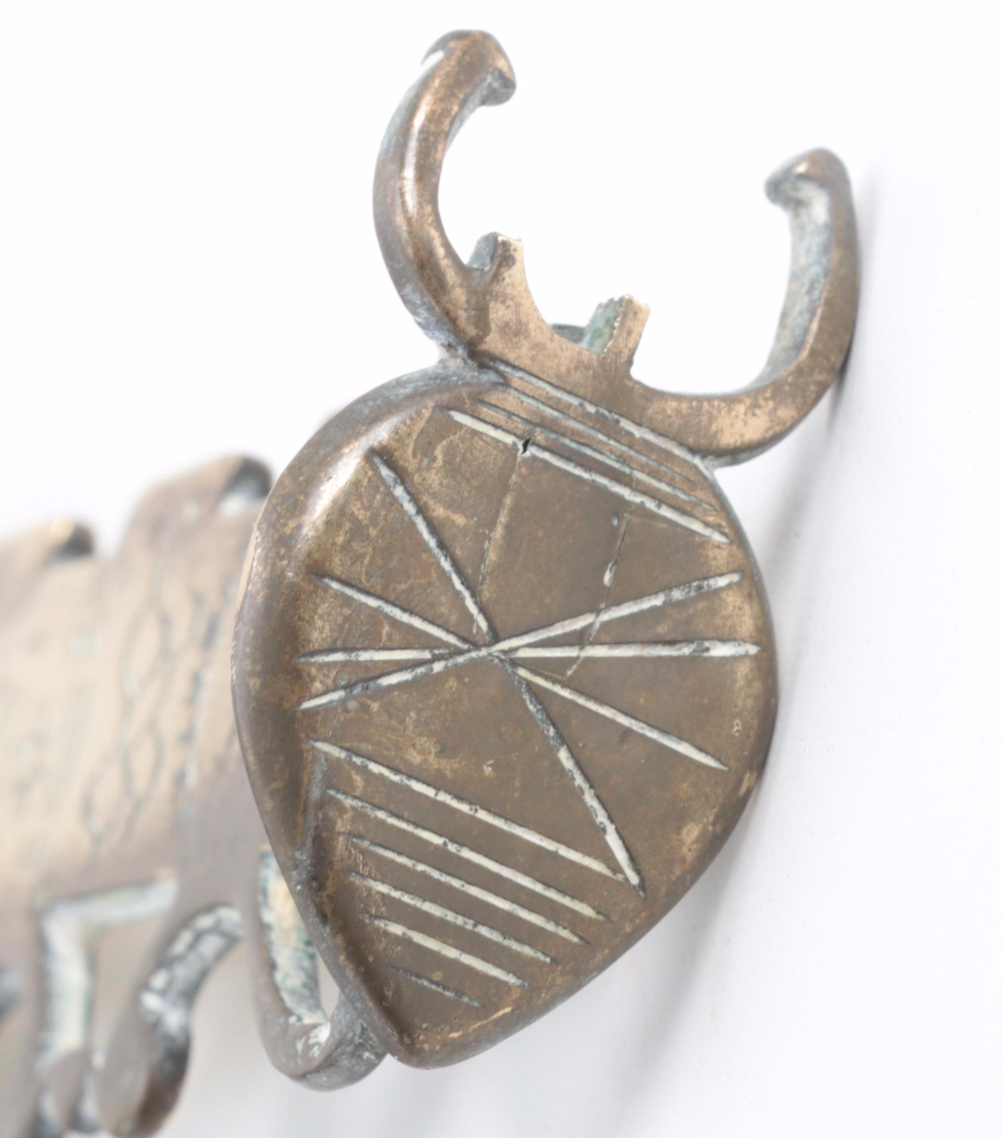 American Chased Brass Hearth Crane in the Form of a Running Horse, circa 1840