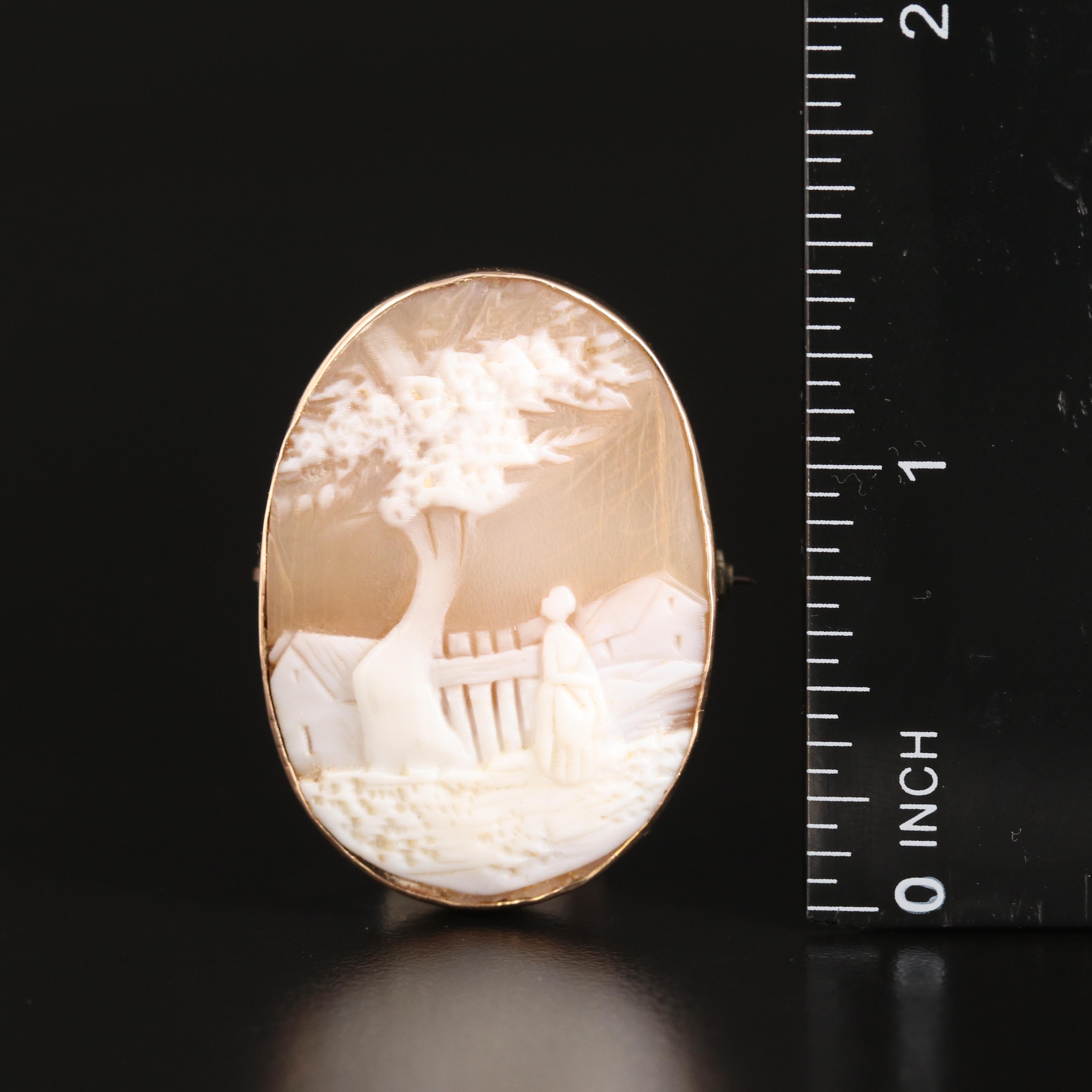 Antique Shell Scenic Cameo Brooch