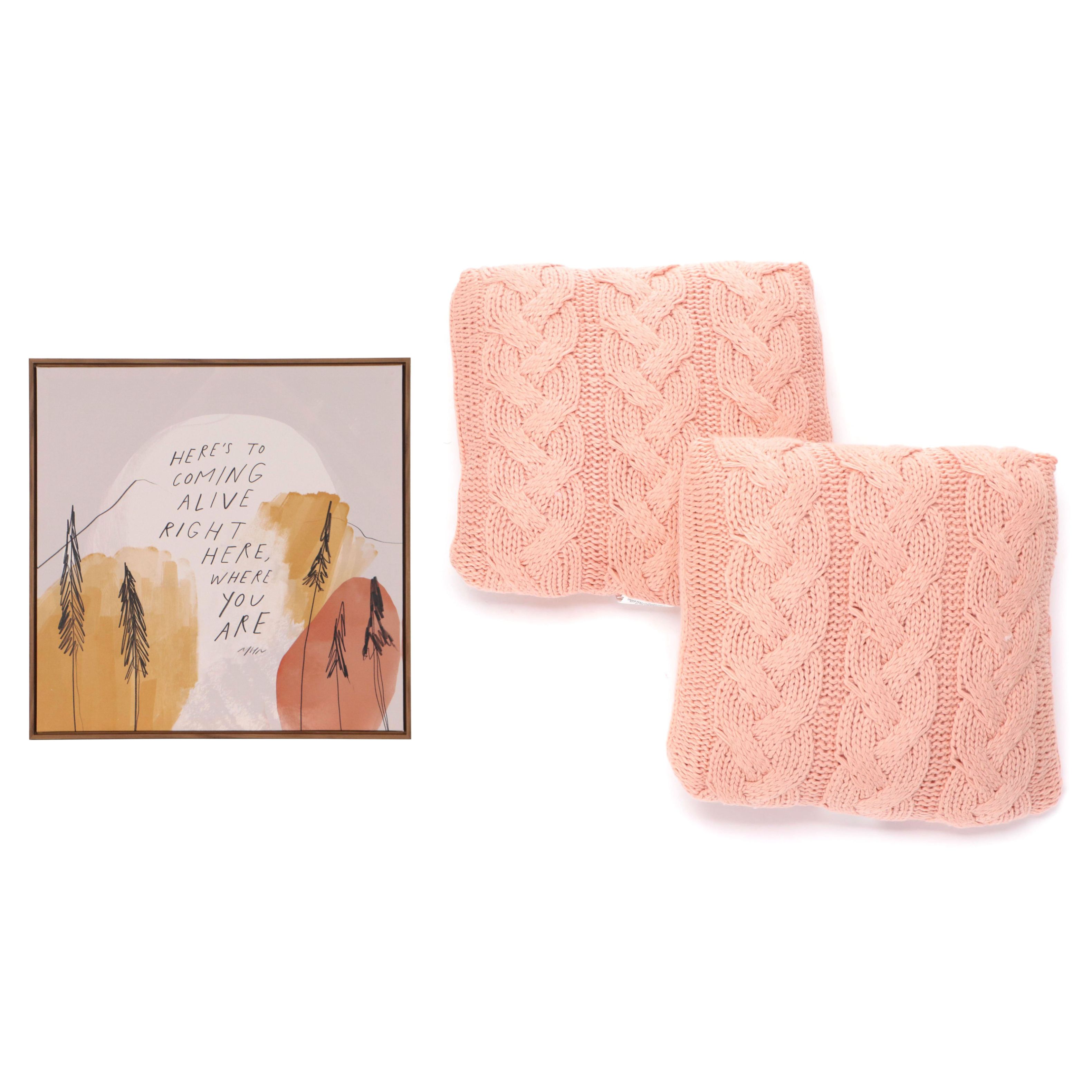 Pair of Cable Knit Throw Pillows with Quote Giclée After Morgan Harper Nichols