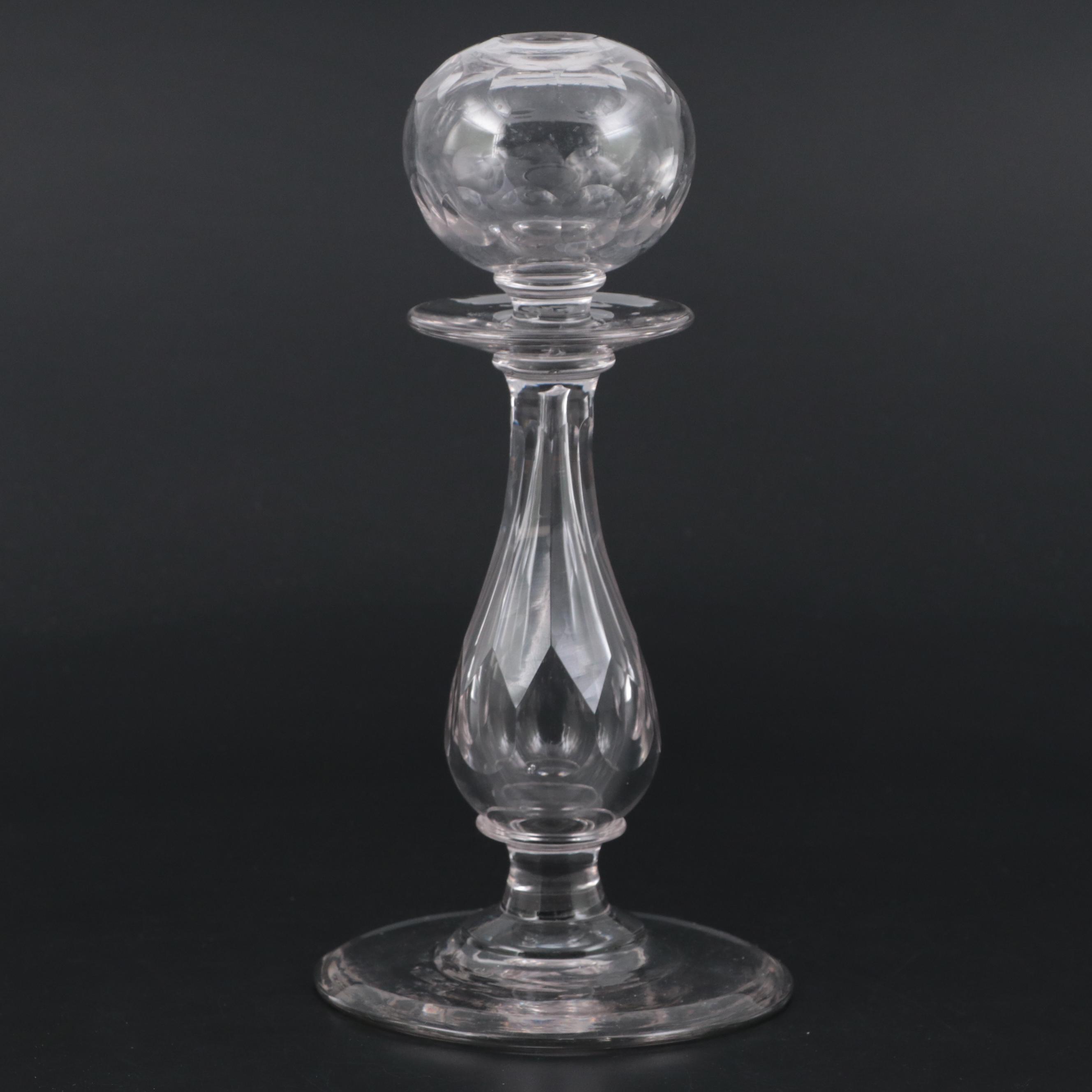 New England Faceted Cut Blown Glass Lacemakers Lamp, Early 19th Century