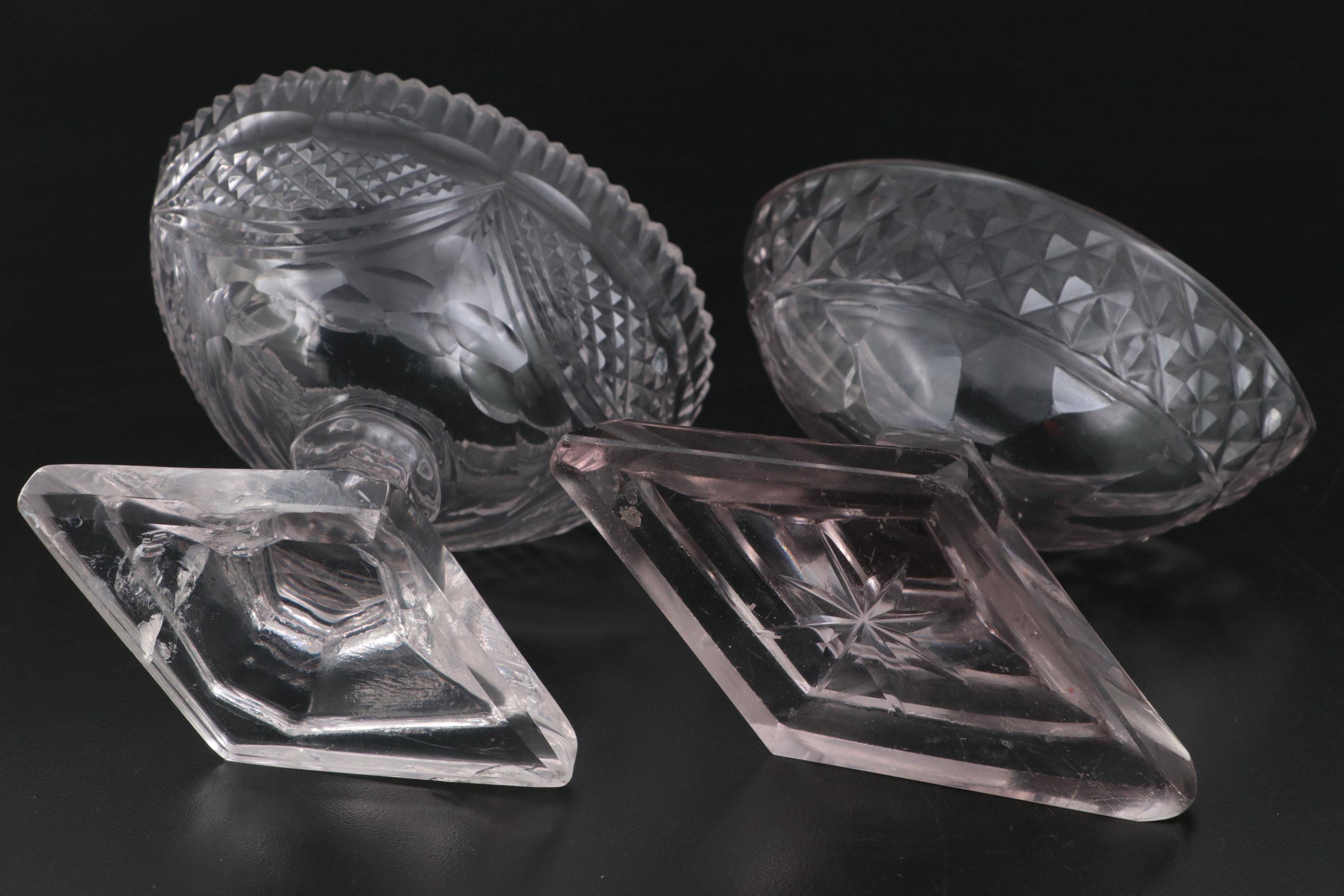 Anglo-Irish Navette Shaped Salt Dip with Other Salt Cellars and Glass Tableware