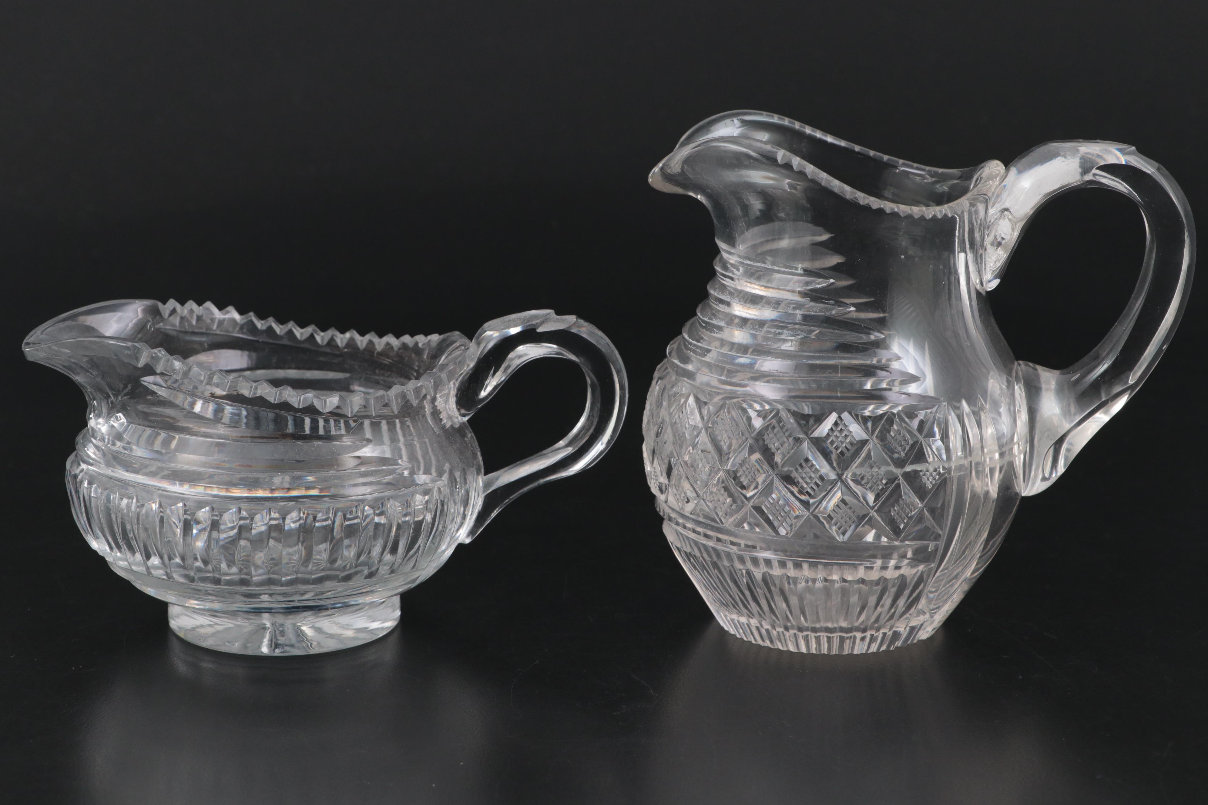 Anglo-Irish Navette Shaped Salt Dip with Other Salt Cellars and Glass Tableware
