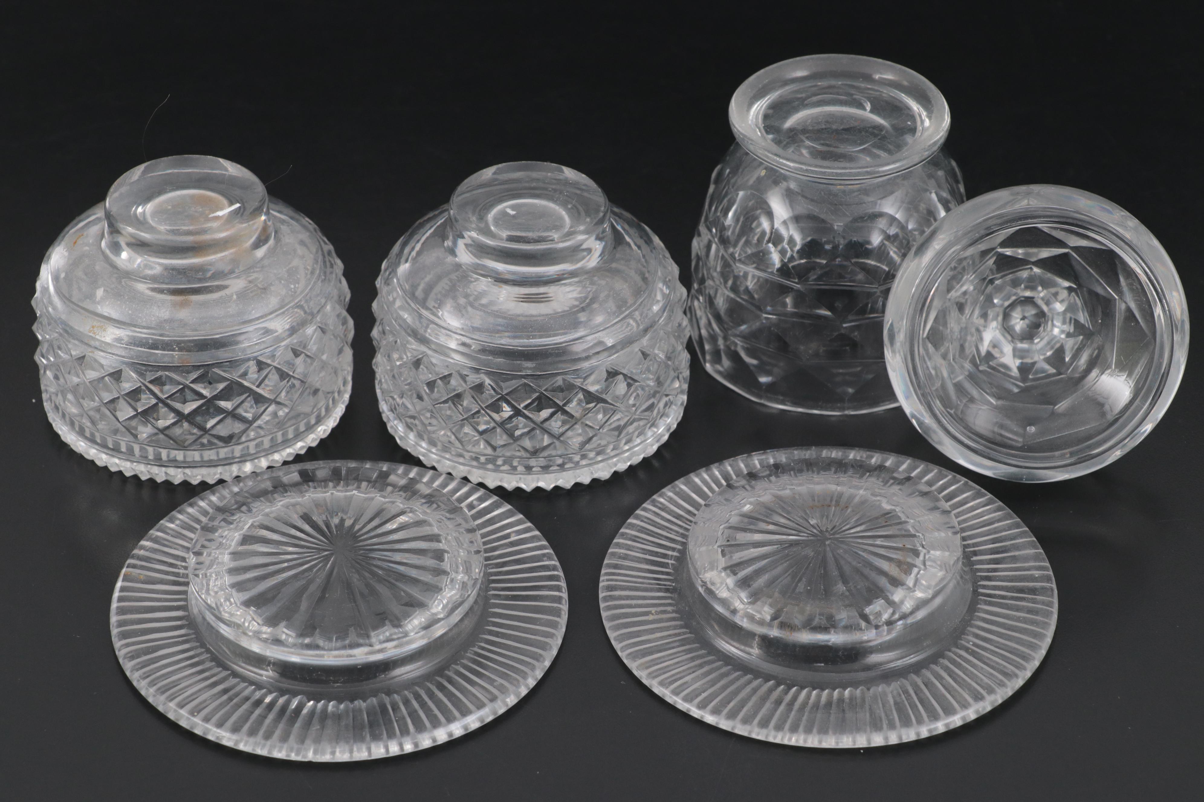 Anglo-Irish Navette Shaped Salt Dip with Other Salt Cellars and Glass Tableware