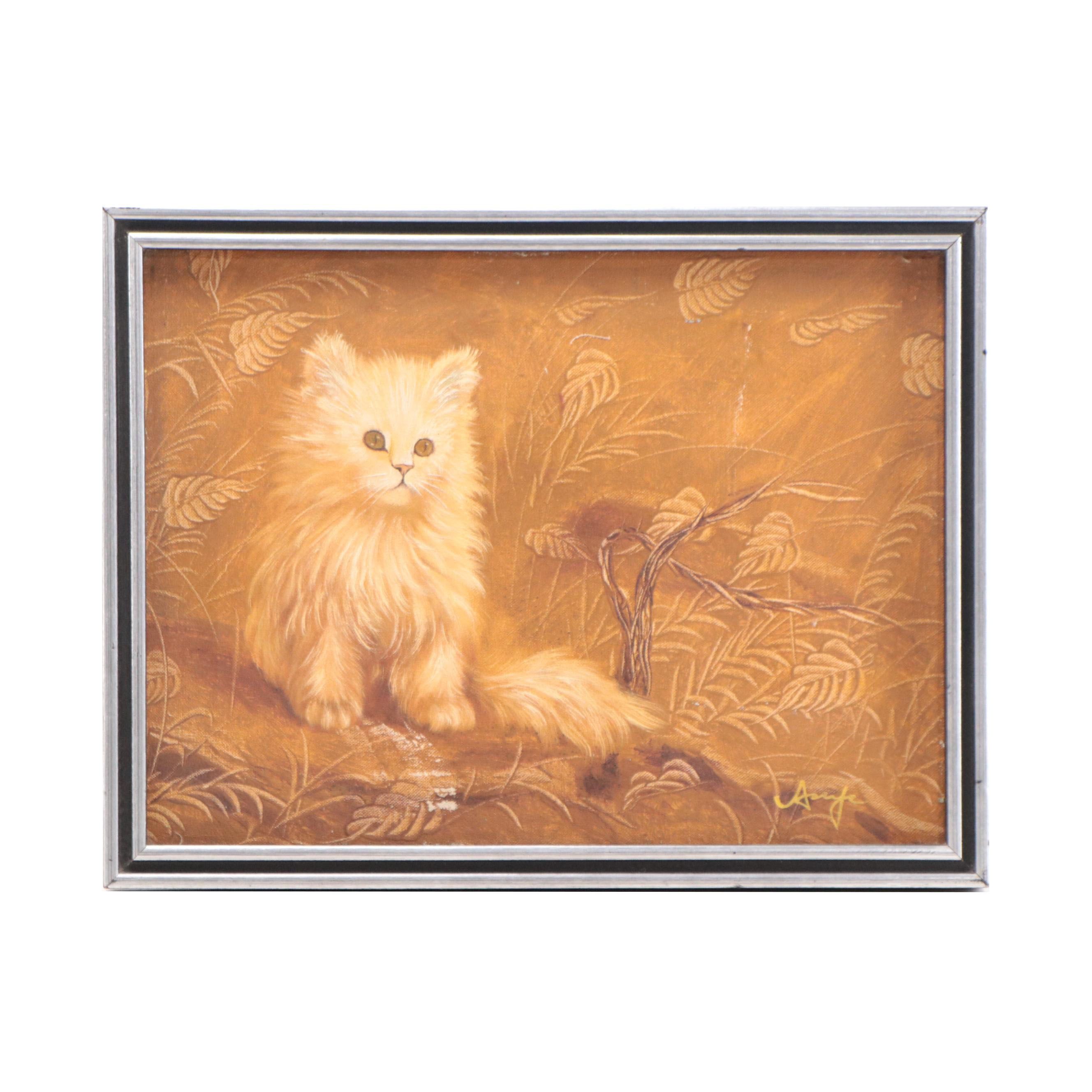 Oil Painting of White Cat Portrait