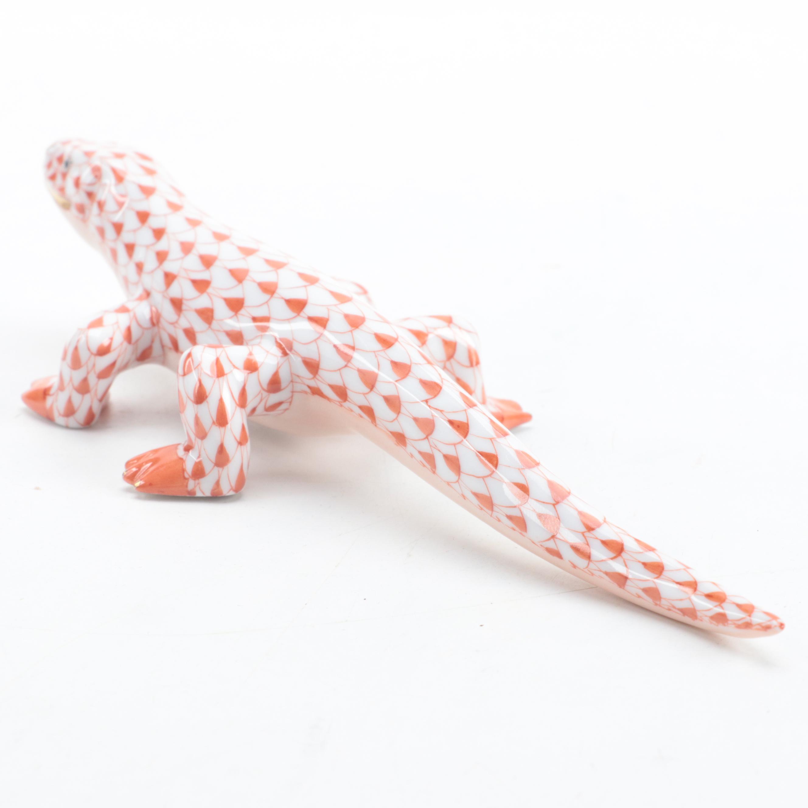 Herend Rust Fishnet with Gold "Komodo Dragon" Porcelain Figurine