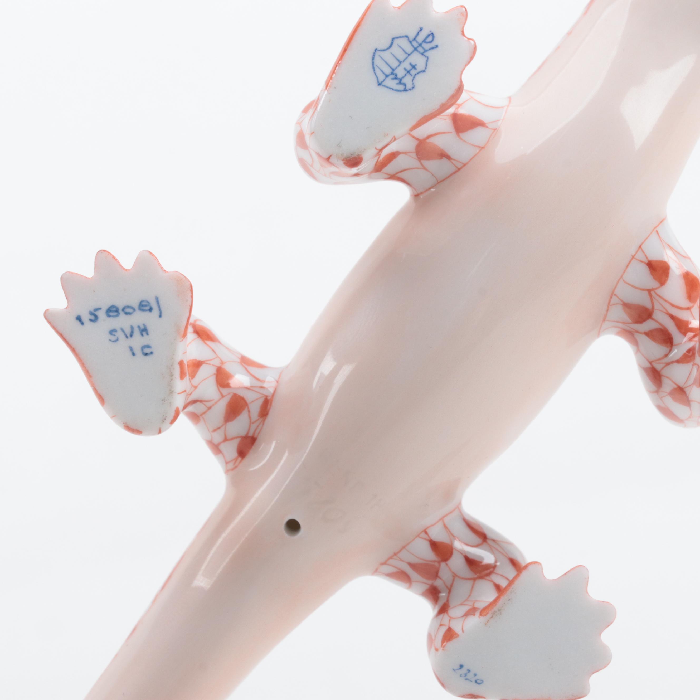 Herend Rust Fishnet with Gold "Komodo Dragon" Porcelain Figurine