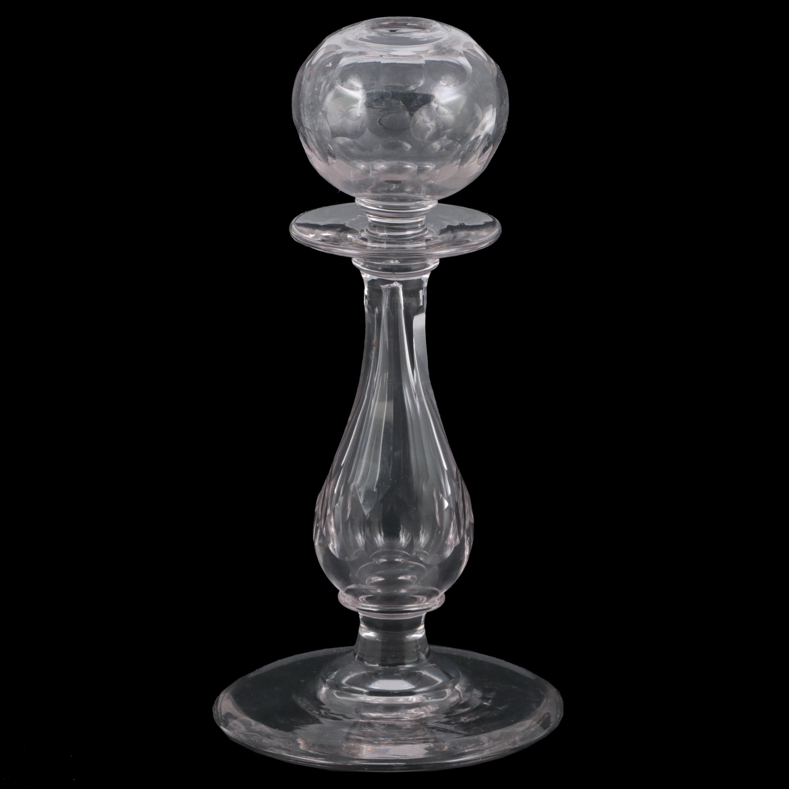 New England Faceted Cut Blown Glass Lacemakers Lamp, Early 19th Century