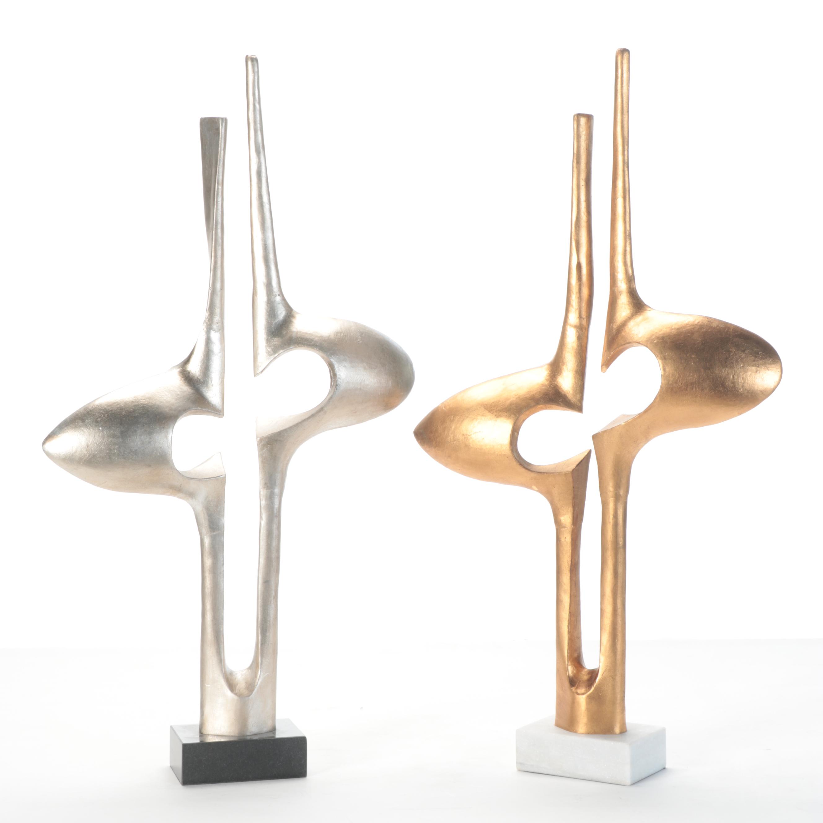 Global Views "Brother and Sister" Metal Sculptures in Gold and Silver Leaf