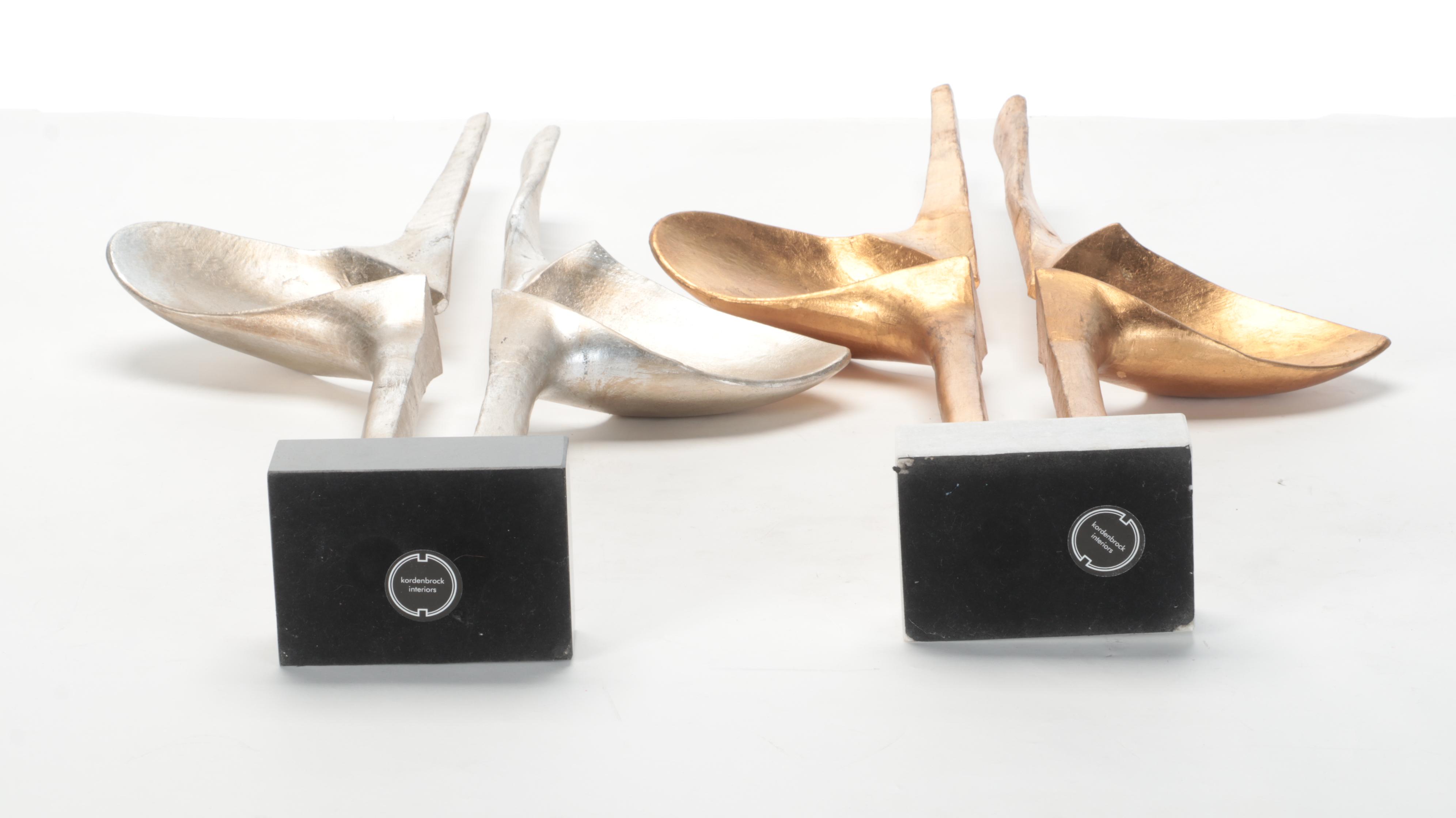 Global Views "Brother and Sister" Metal Sculptures in Gold and Silver Leaf