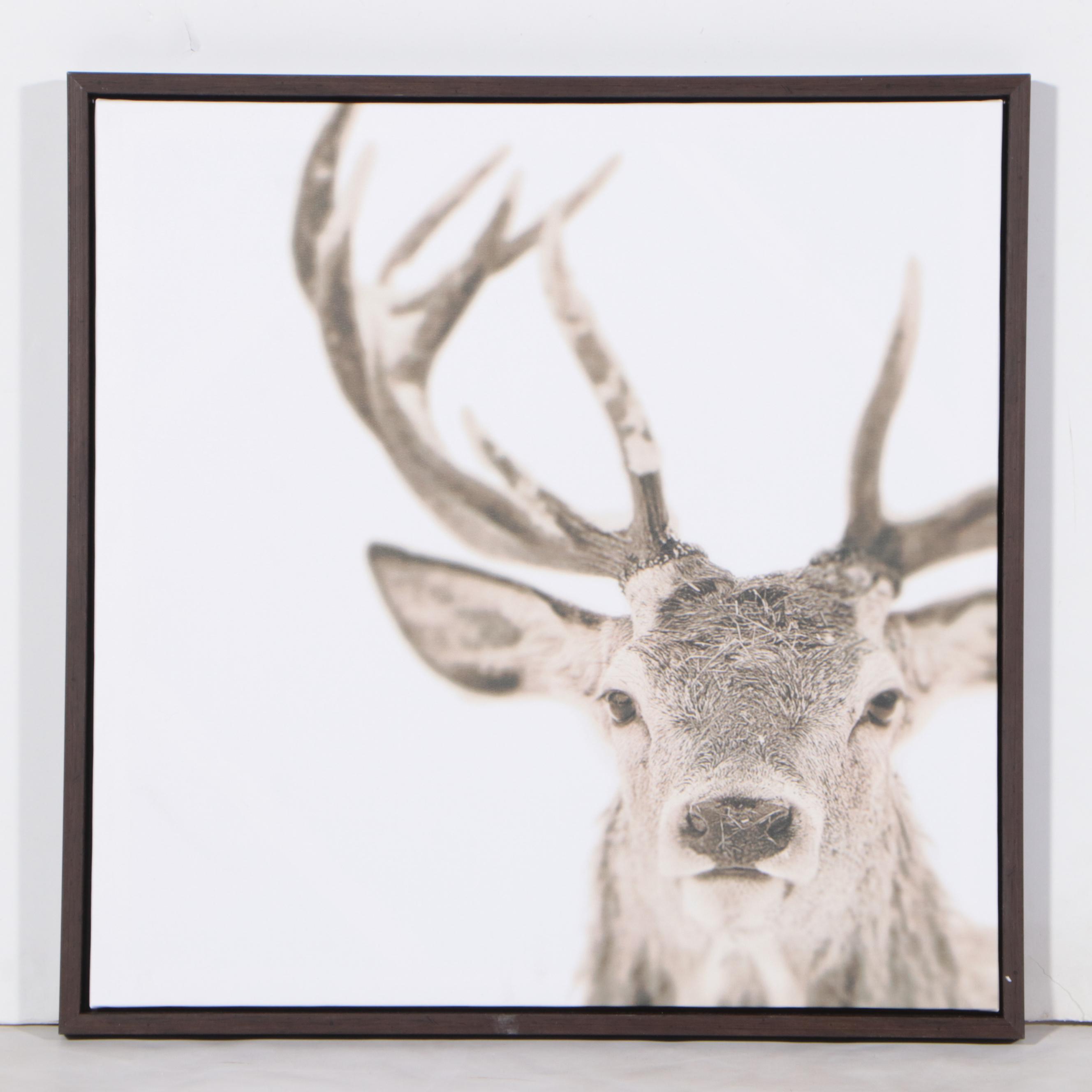 Threshold Reindeer and Wood Stack Wall Art Prints with Two Wall Shelves