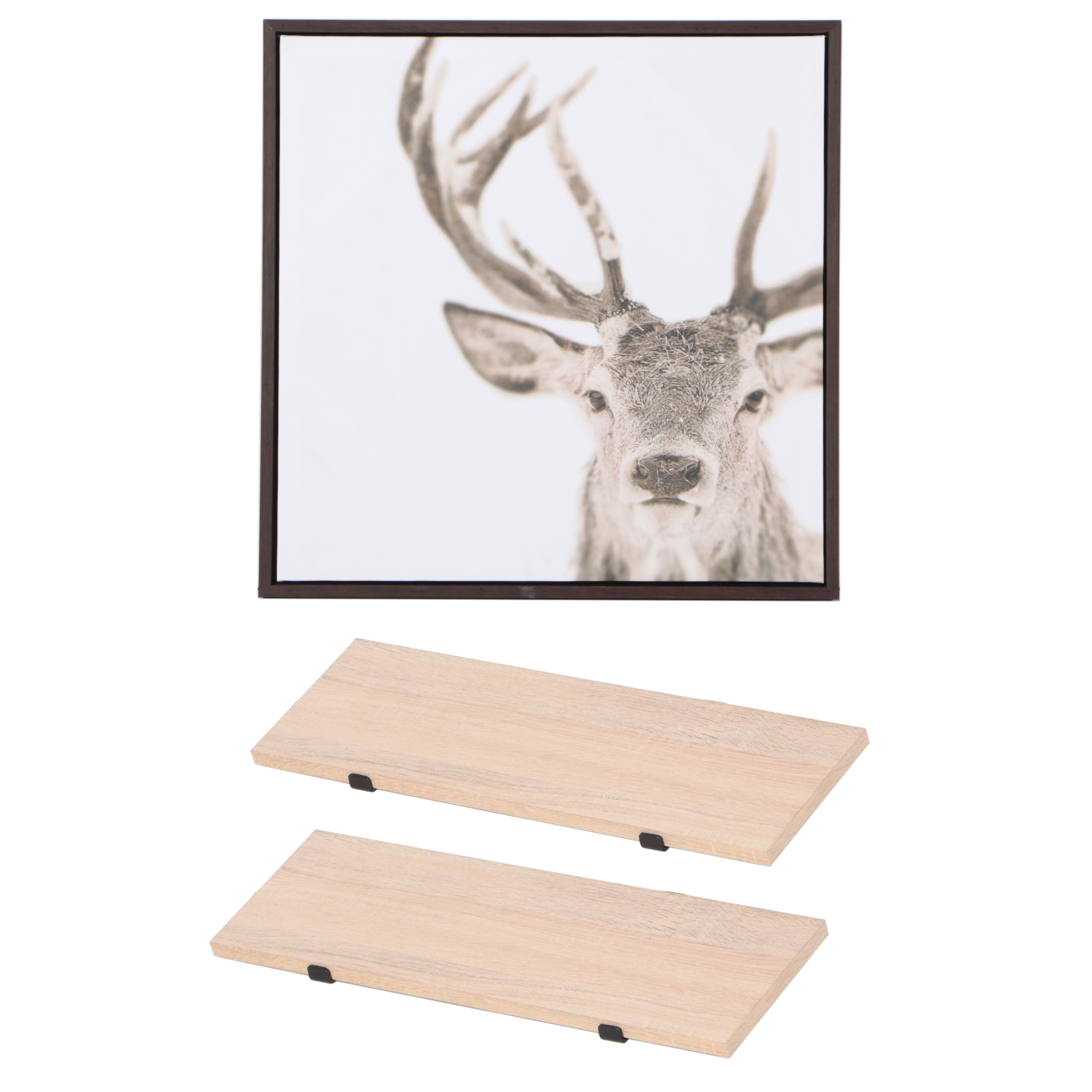 Threshold Deer Giclée Print with Pair of Light Wood Finish Bracket Shelves