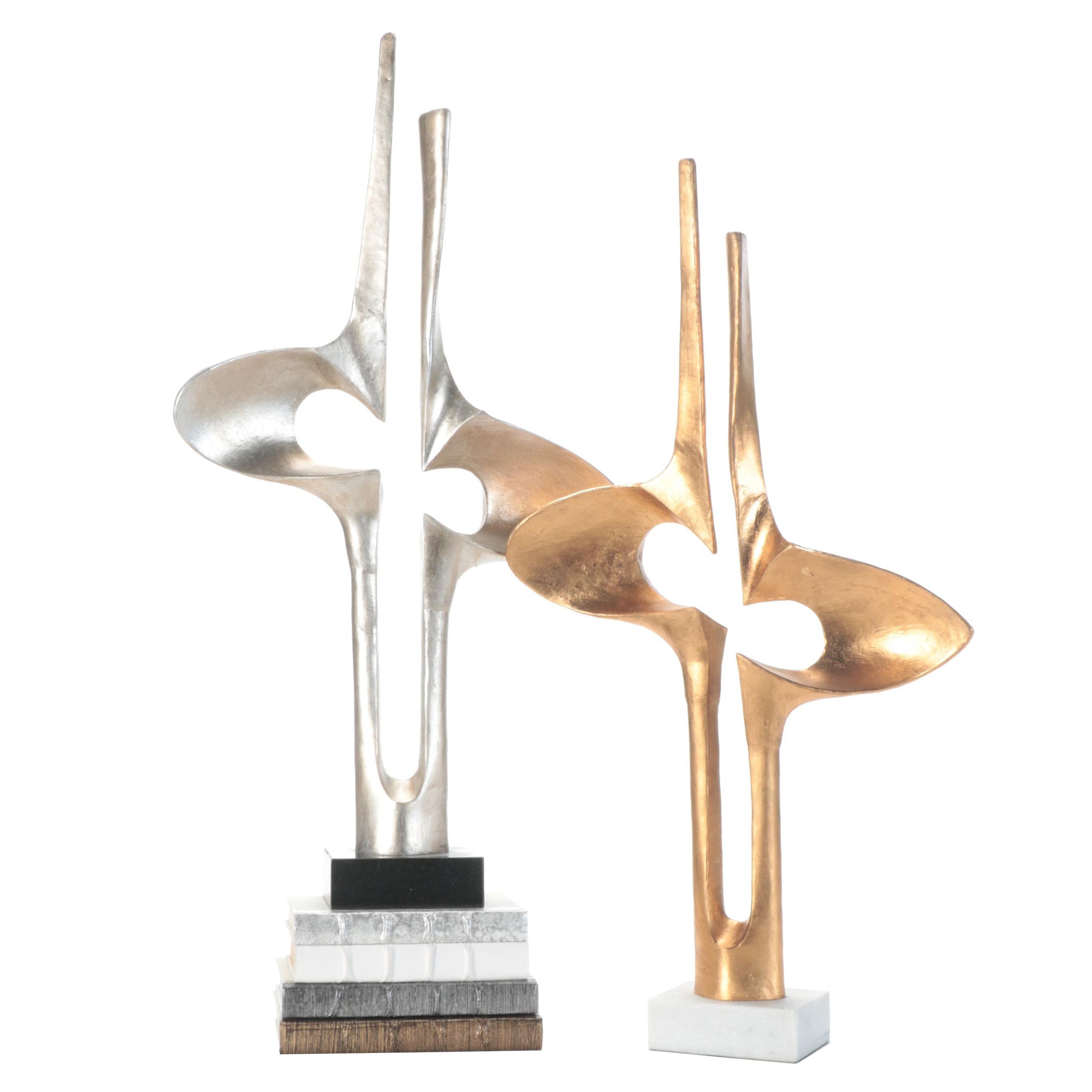 Global Views "Brother and Sister" Metal Sculptures in Gold and Silver Leaf
