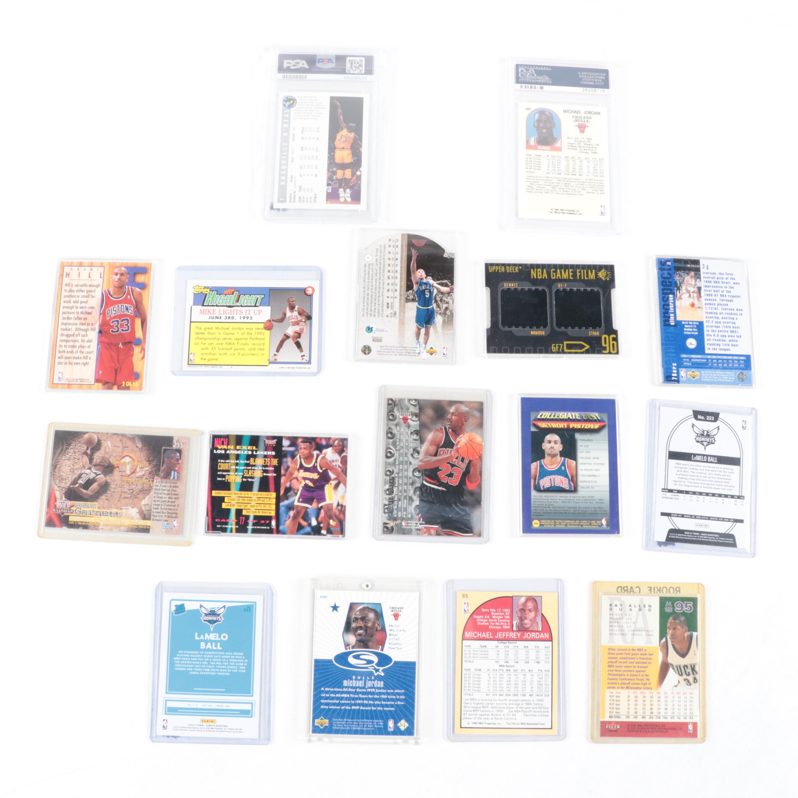 NBA Hoops and More Basketball Cards with PSA Jordan and O'Neal, 1980s–2020s