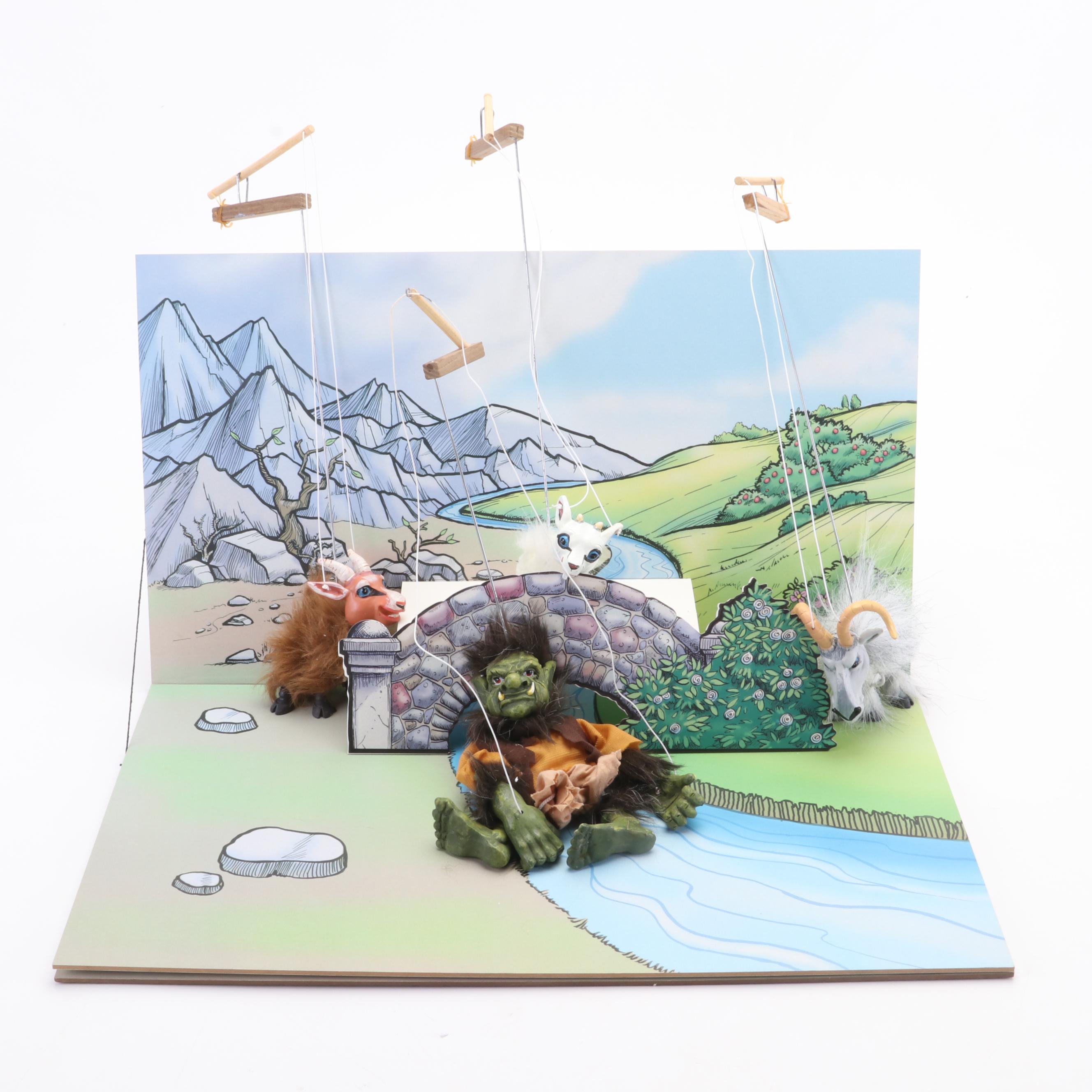 Grand Little Theater The Three Billy Goats Gruff Marionette Puppets Story Set
