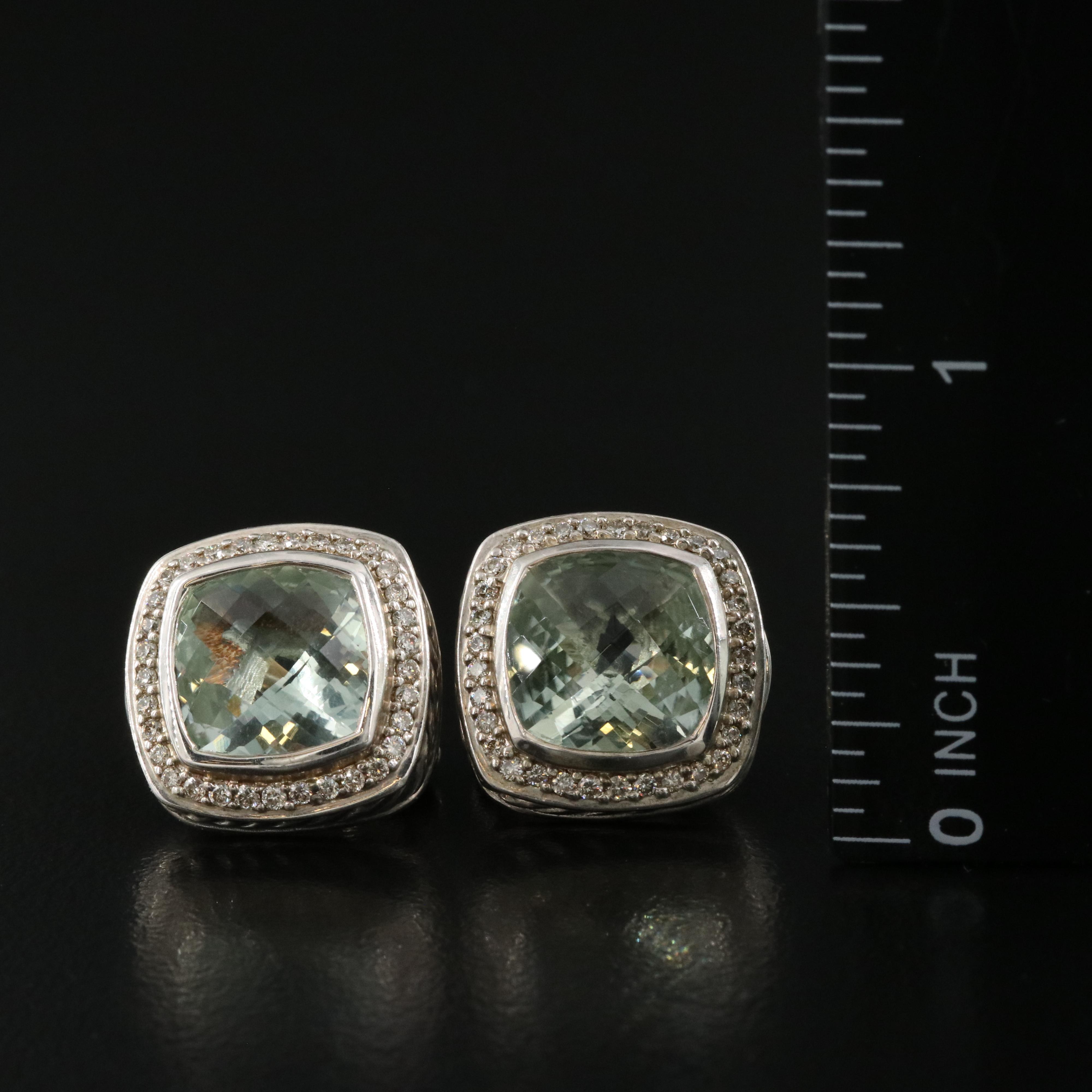 David Yurman "Albion" Sterling Silver Prasiolite and Diamond Earrings