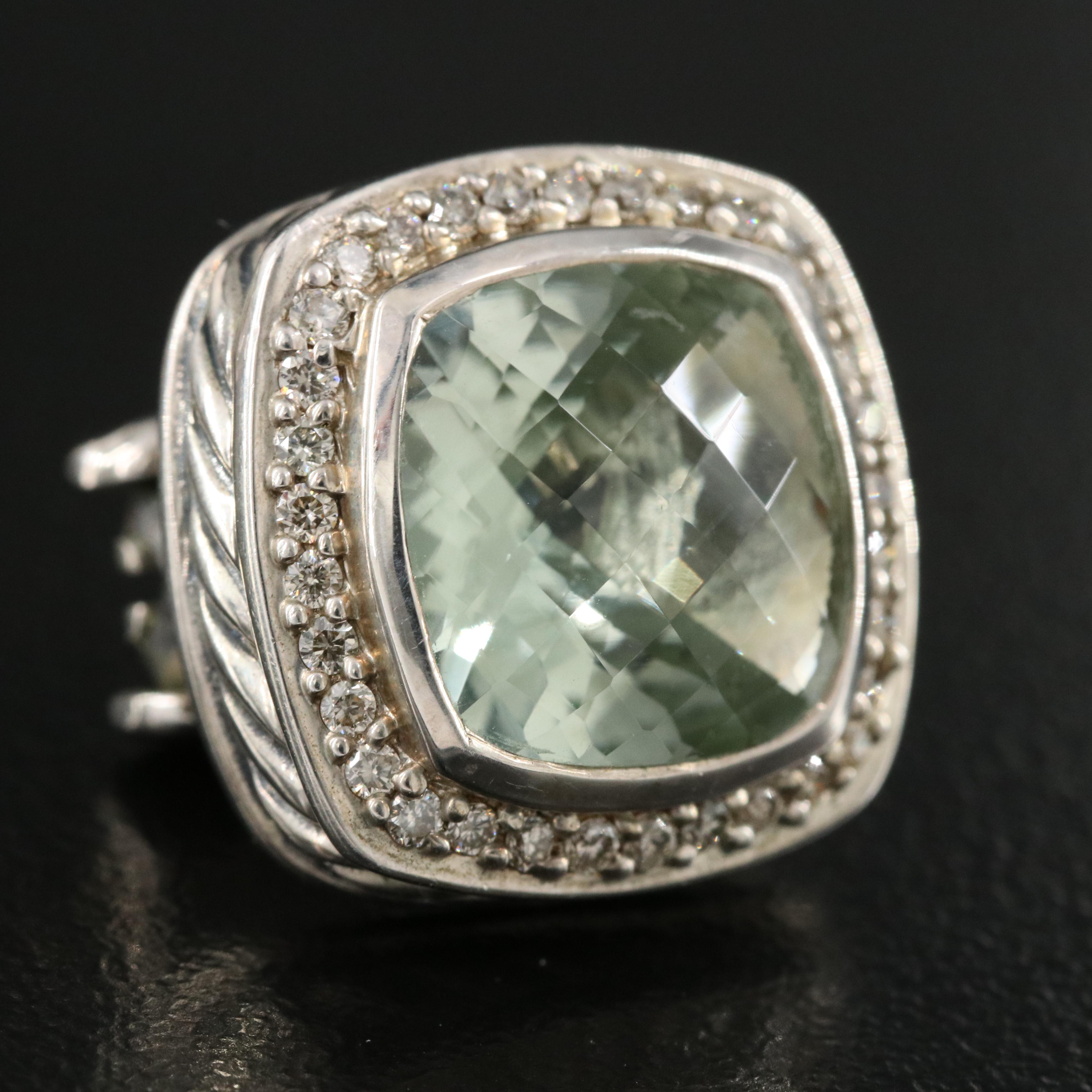 David Yurman "Albion" Sterling Silver Prasiolite and Diamond Earrings