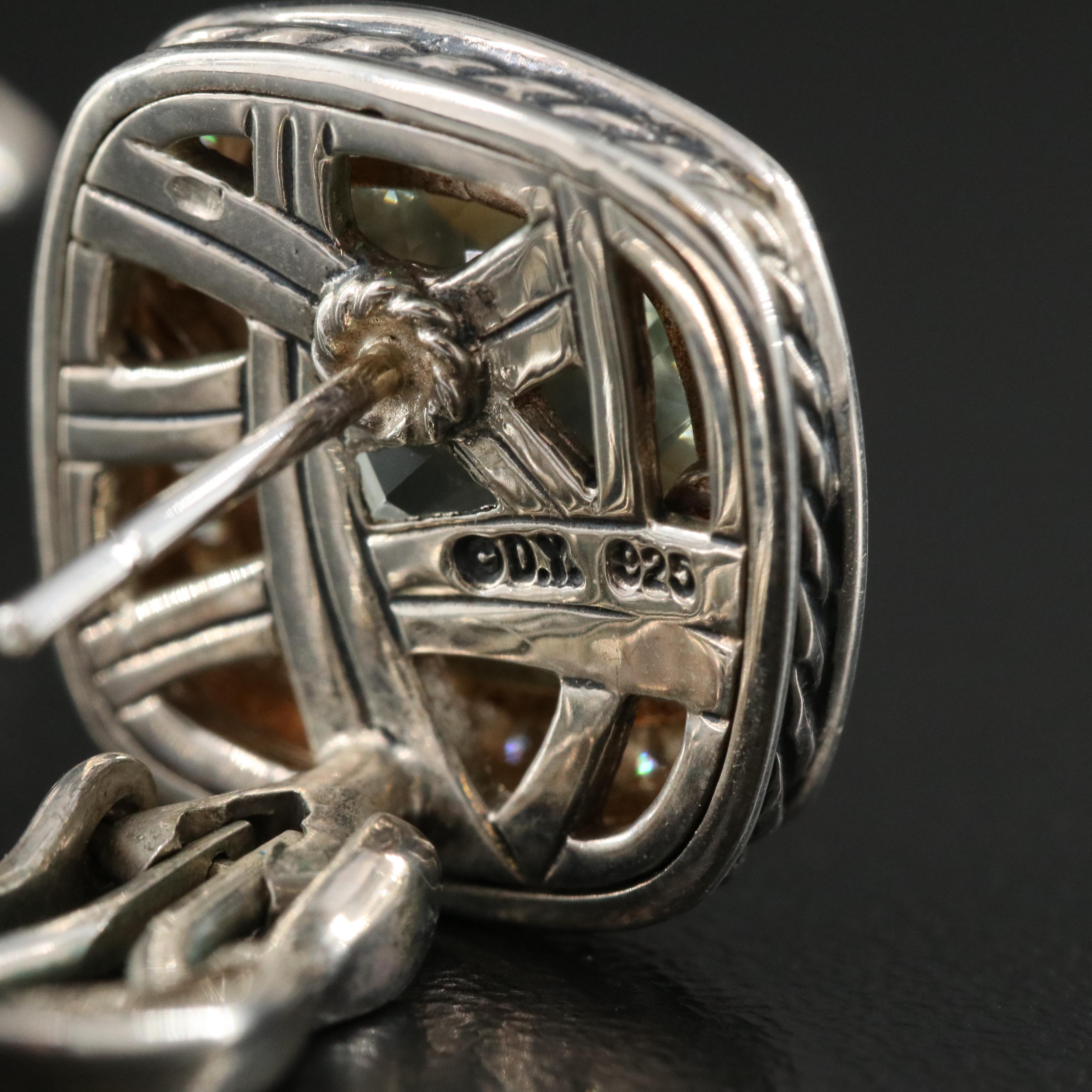 David Yurman "Albion" Sterling Silver Prasiolite and Diamond Earrings