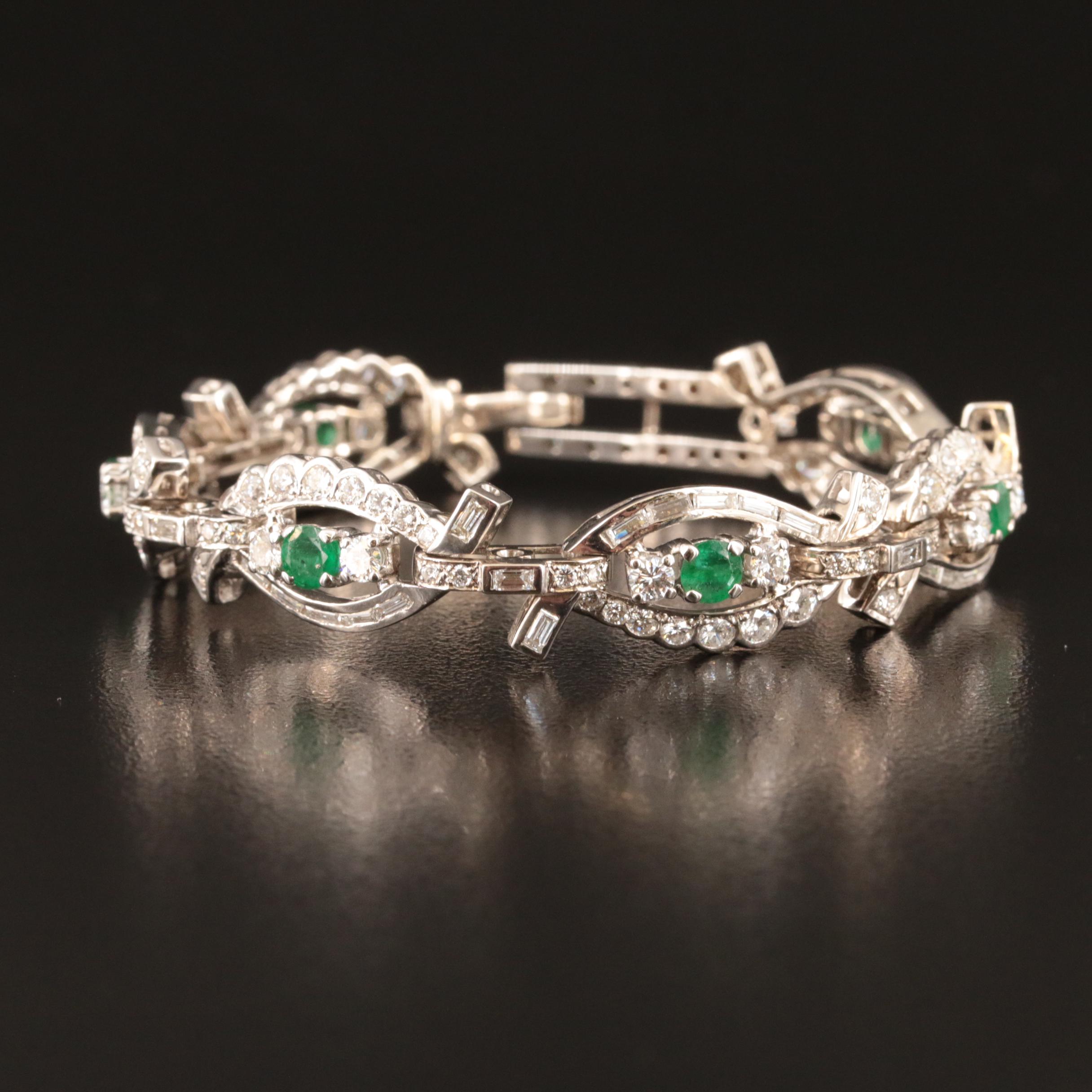 Vintage 14K Emerald and 3.98 CTW Diamond Bracelet