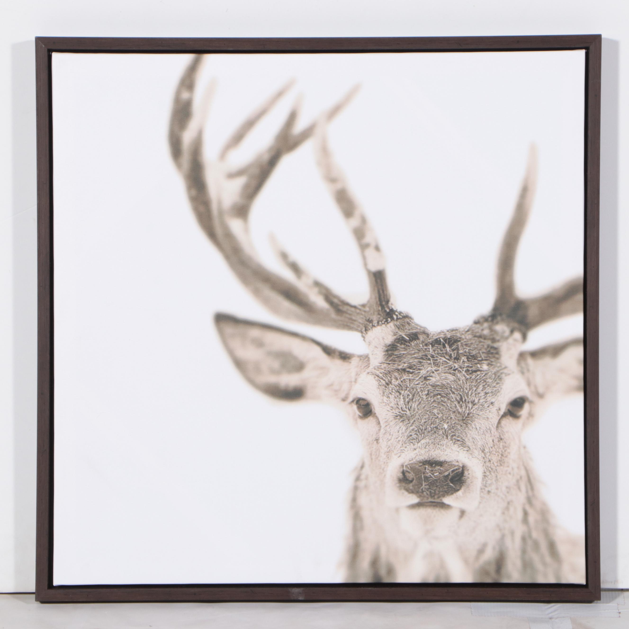 Threshold Reindeer Giclée Print with Pair of Light Wood Finish Bracket Shelves