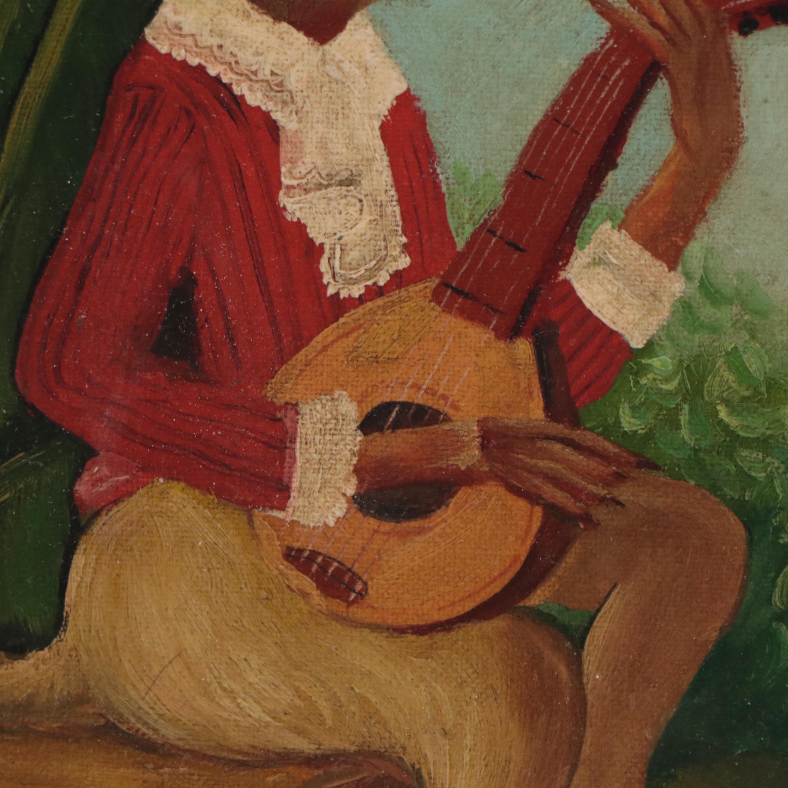 Oil Painting of an Anthropomorphic Monkey Playing Mandolin