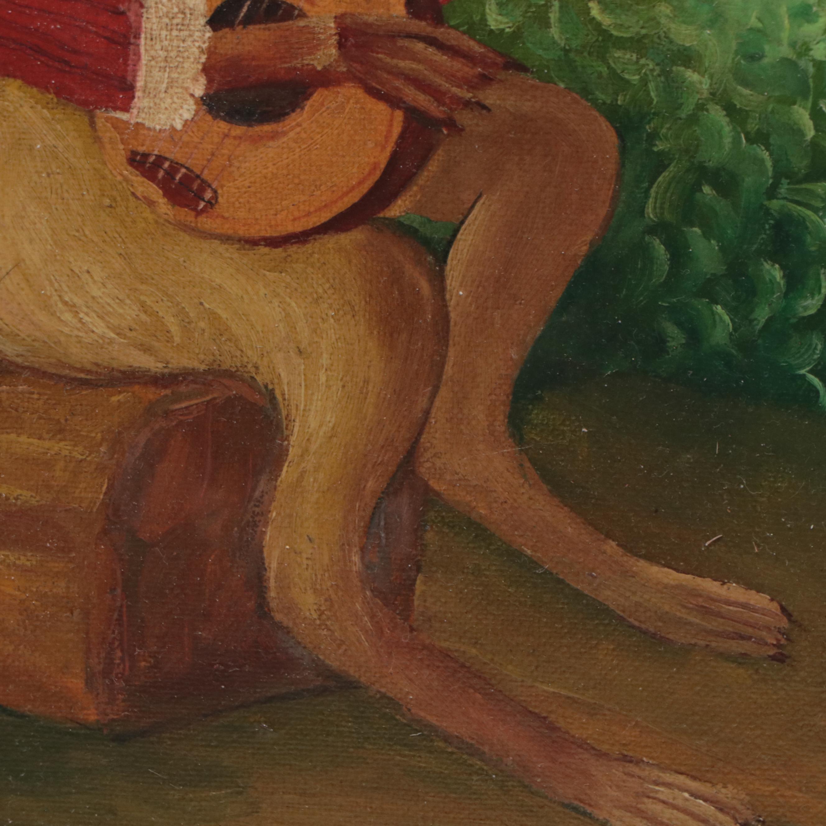 Oil Painting of an Anthropomorphic Monkey Playing Mandolin