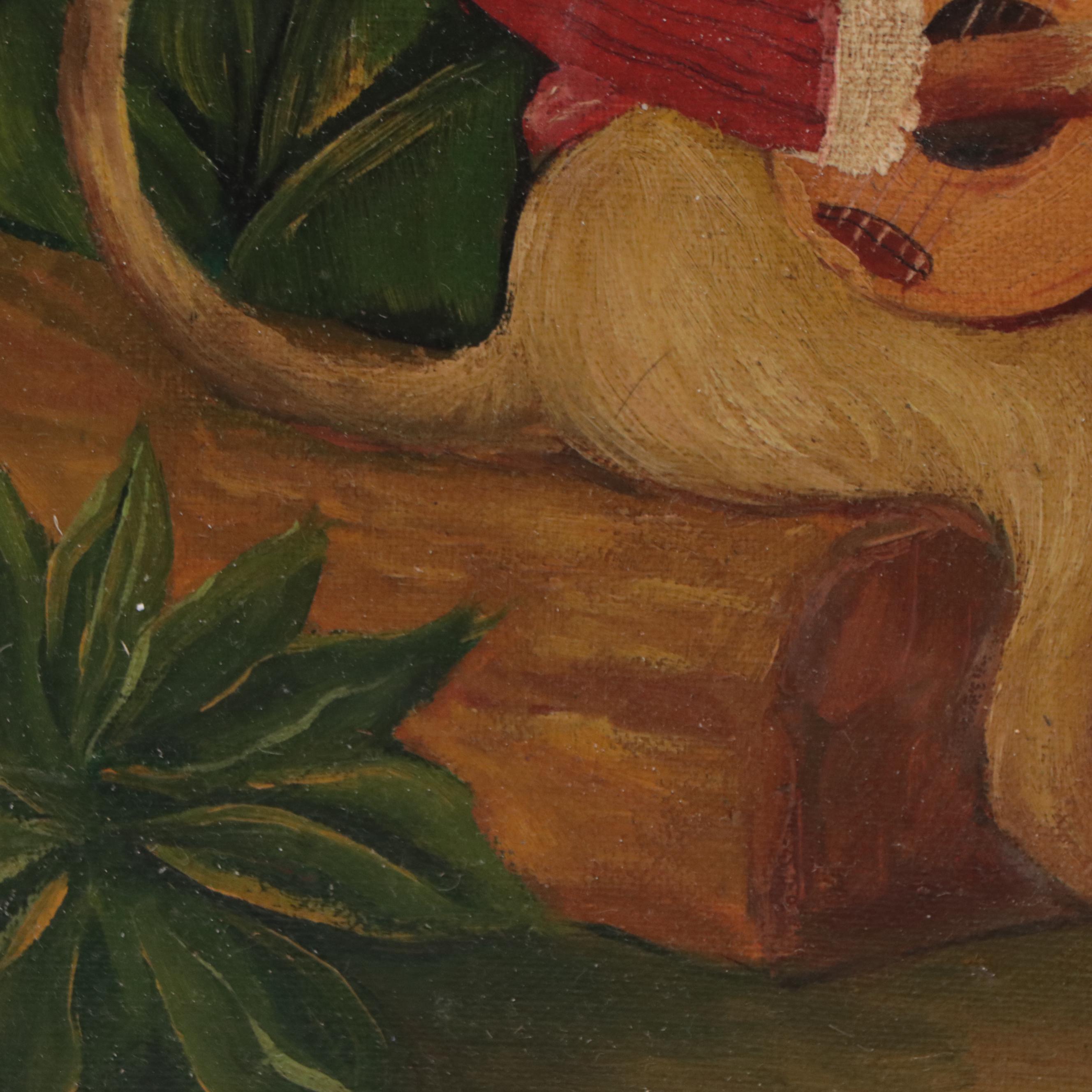 Oil Painting of an Anthropomorphic Monkey Playing Mandolin