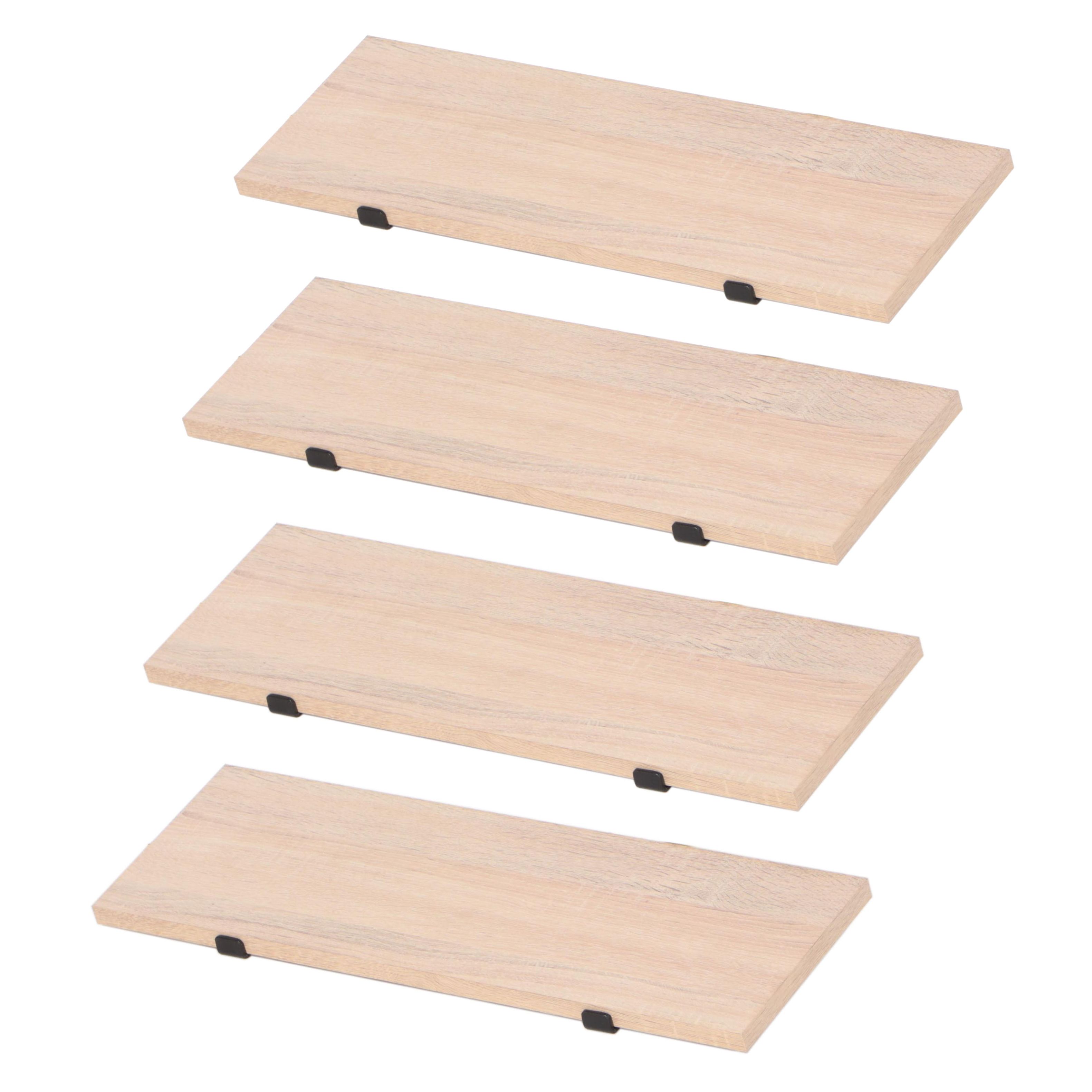 Four Threshold Industrial Style Light Wood and Metal Bracket Wall Shelves