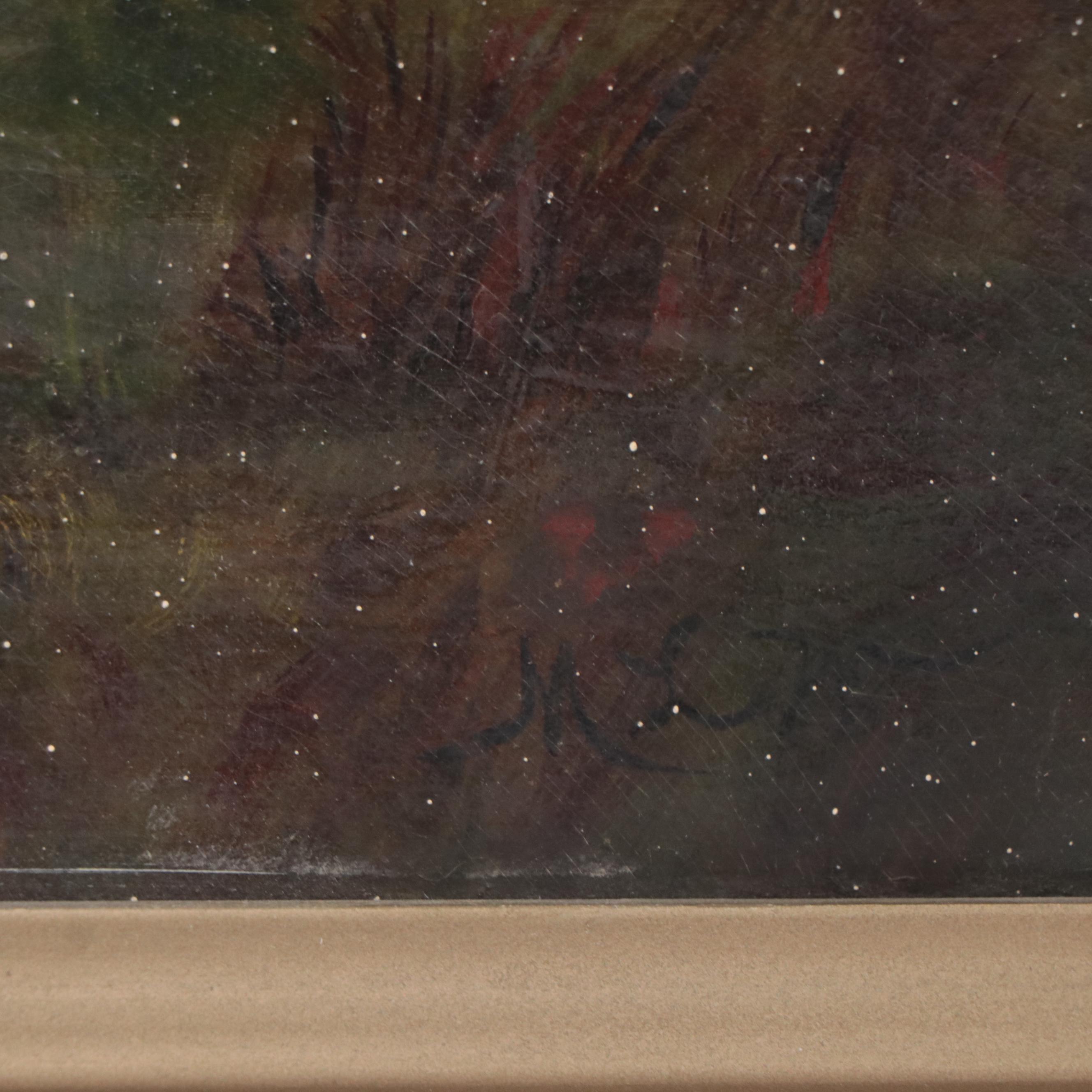 Pastoral Landscape Oil Painting of Shepherd Herding Sheep, Circa 1890