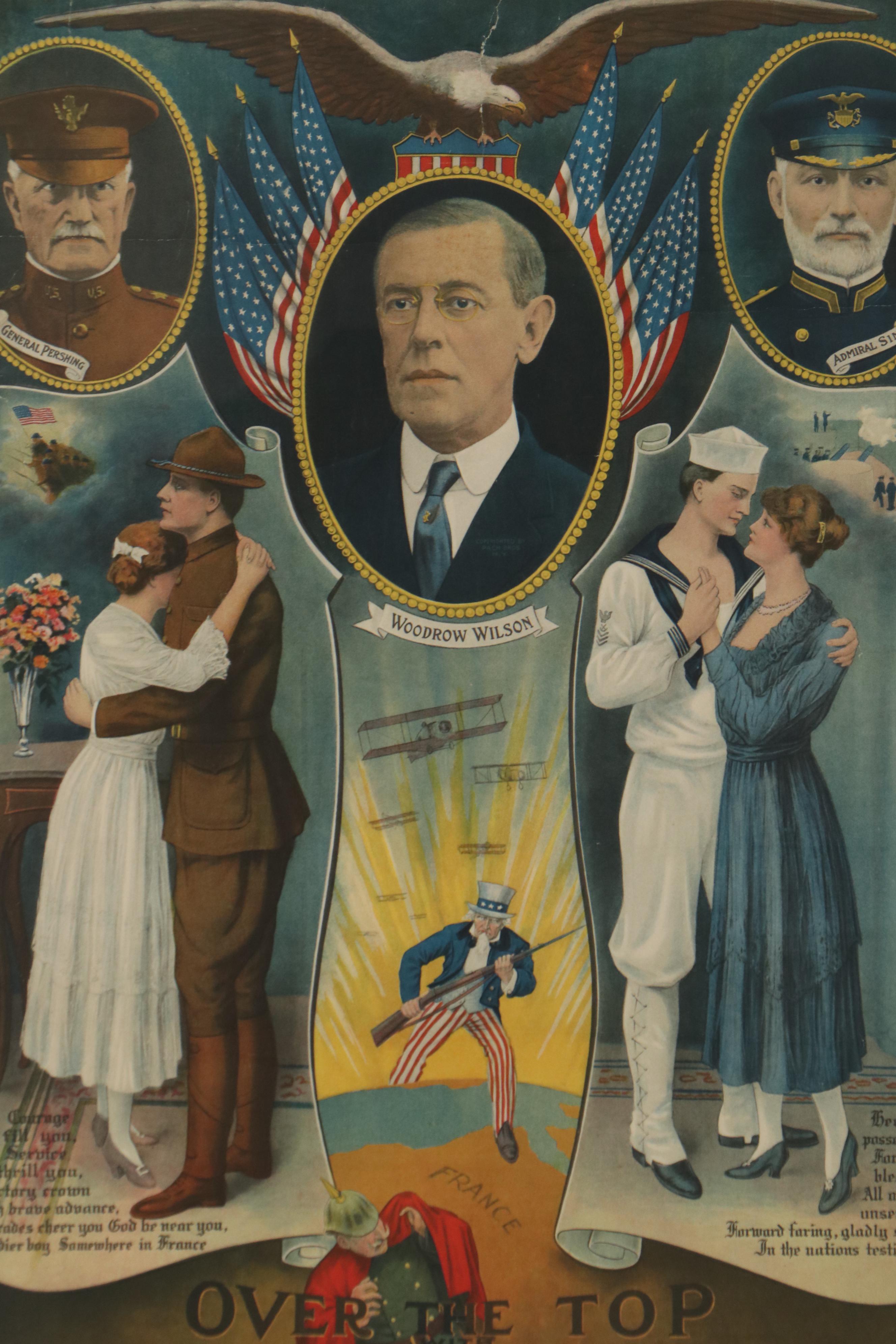 "Over the Top with Uncle Sam" World War I Propaganda Poster, 1918
