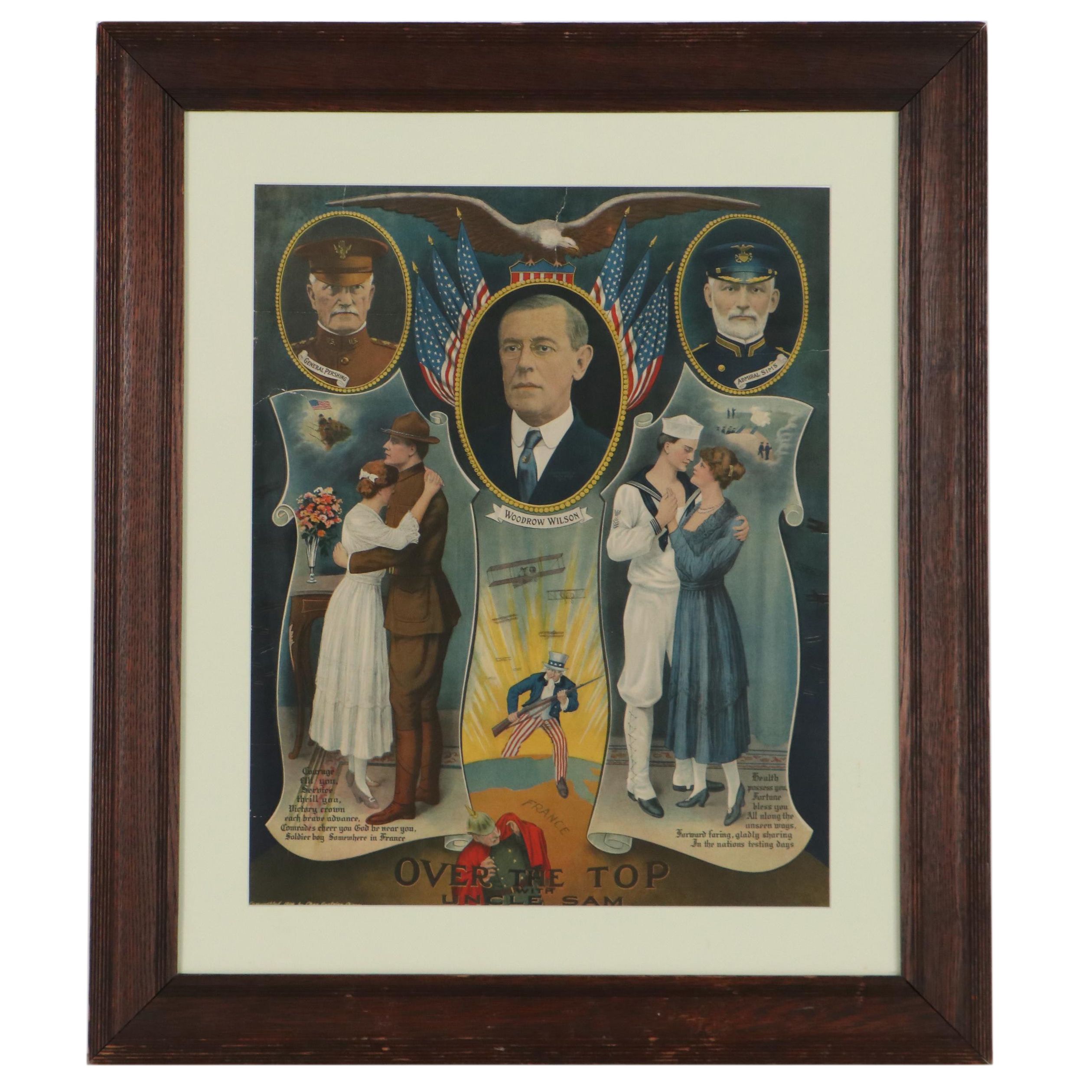 "Over the Top with Uncle Sam" World War I Propaganda Poster, 1918