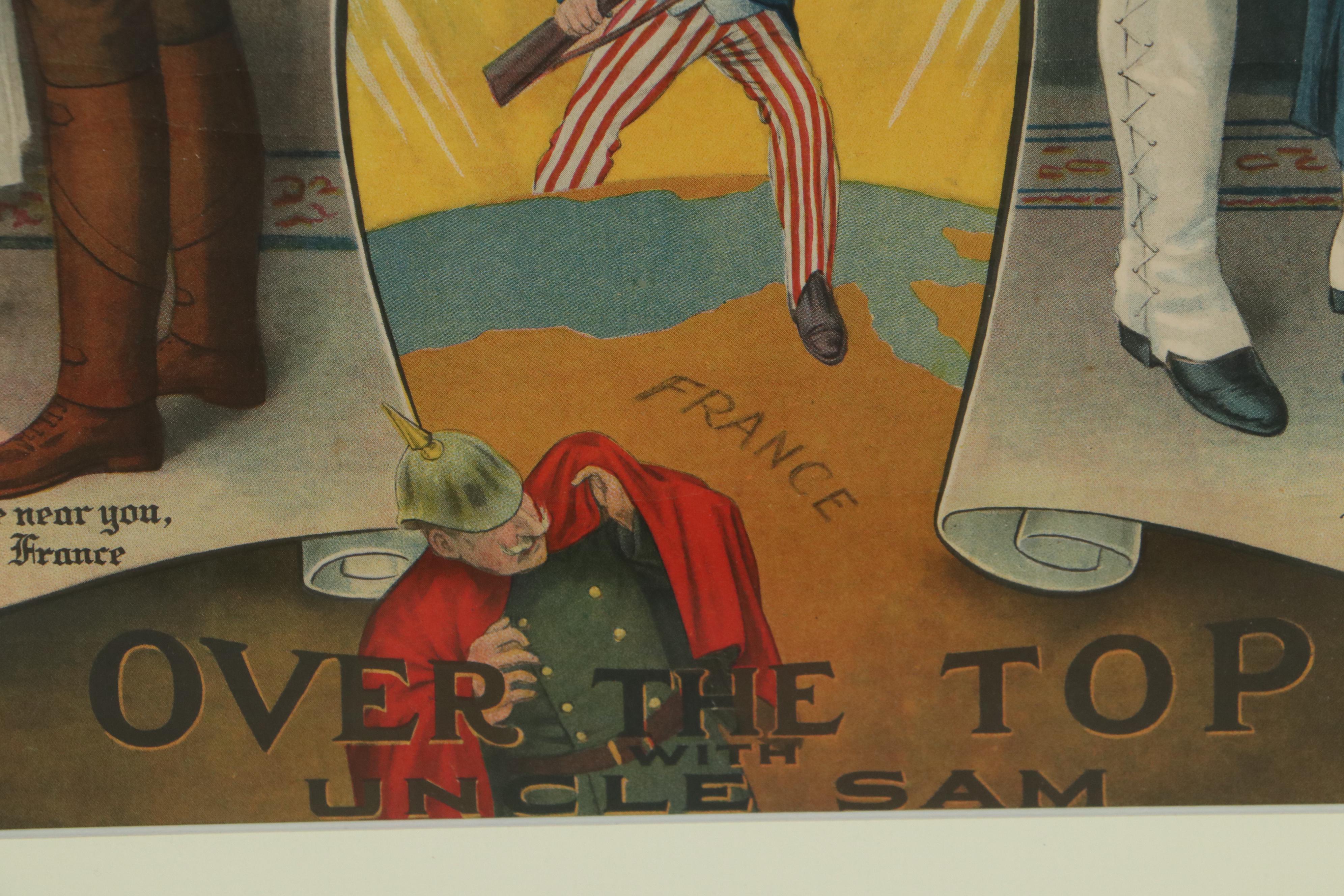 "Over the Top with Uncle Sam" World War I Propaganda Poster, 1918