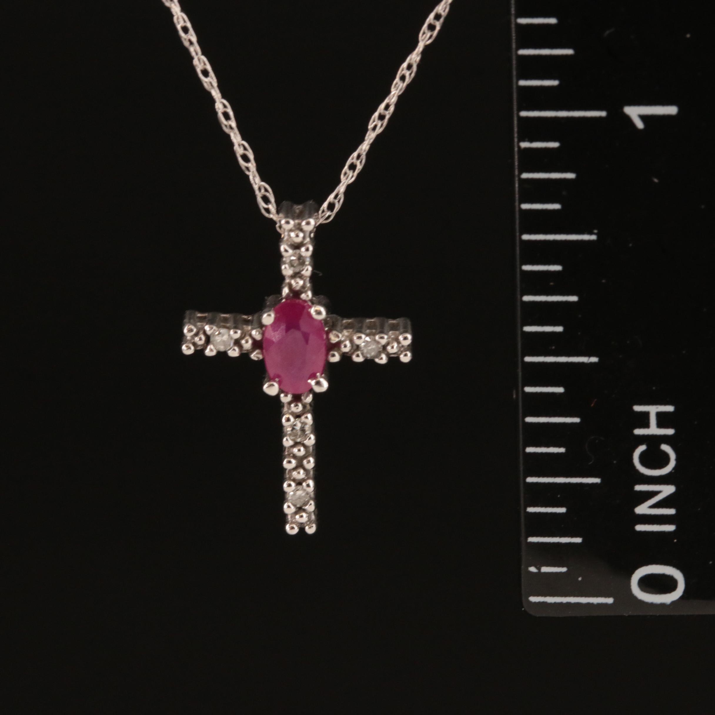 10K Ruby and Diamond Cross Pendant Necklace