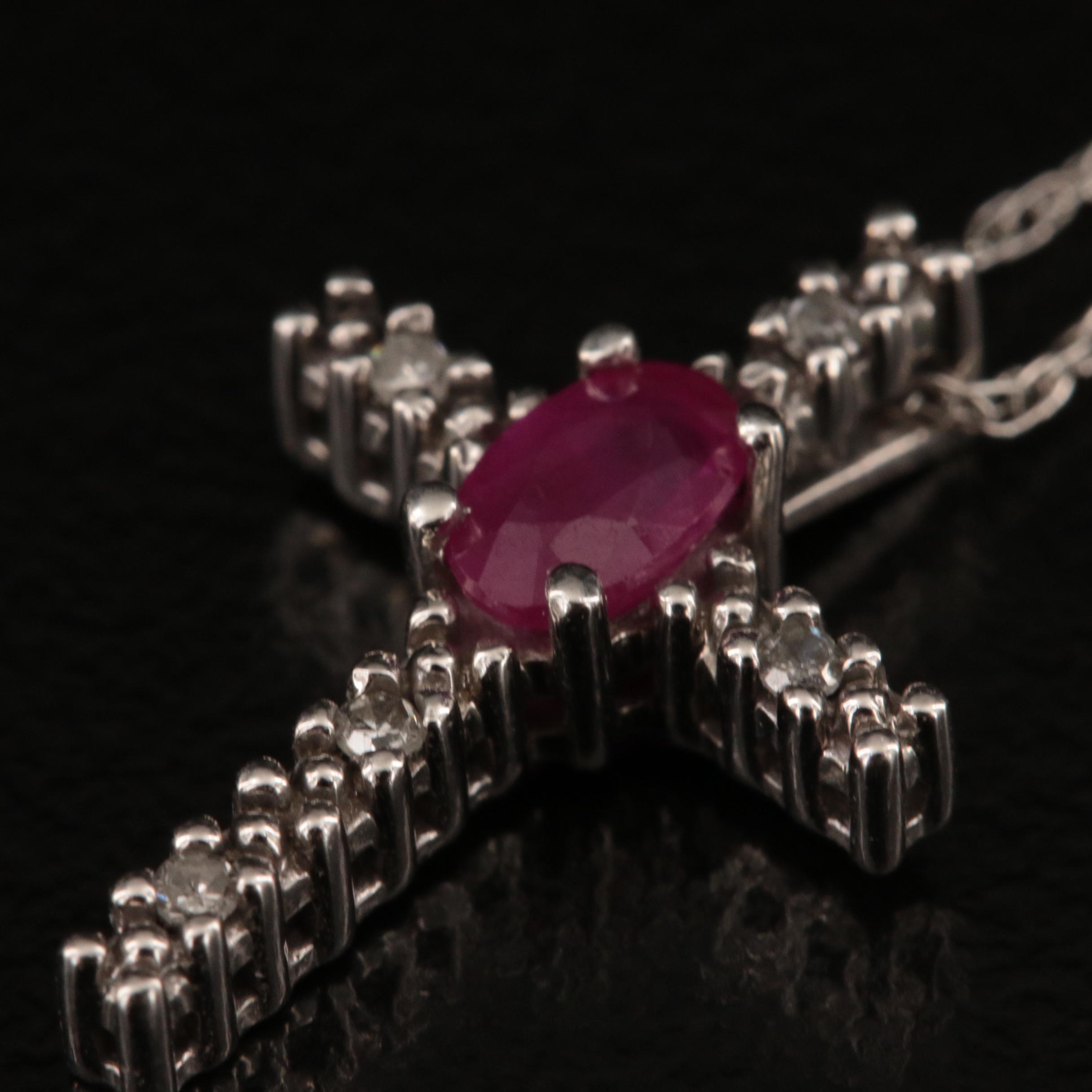 10K Ruby and Diamond Cross Pendant Necklace