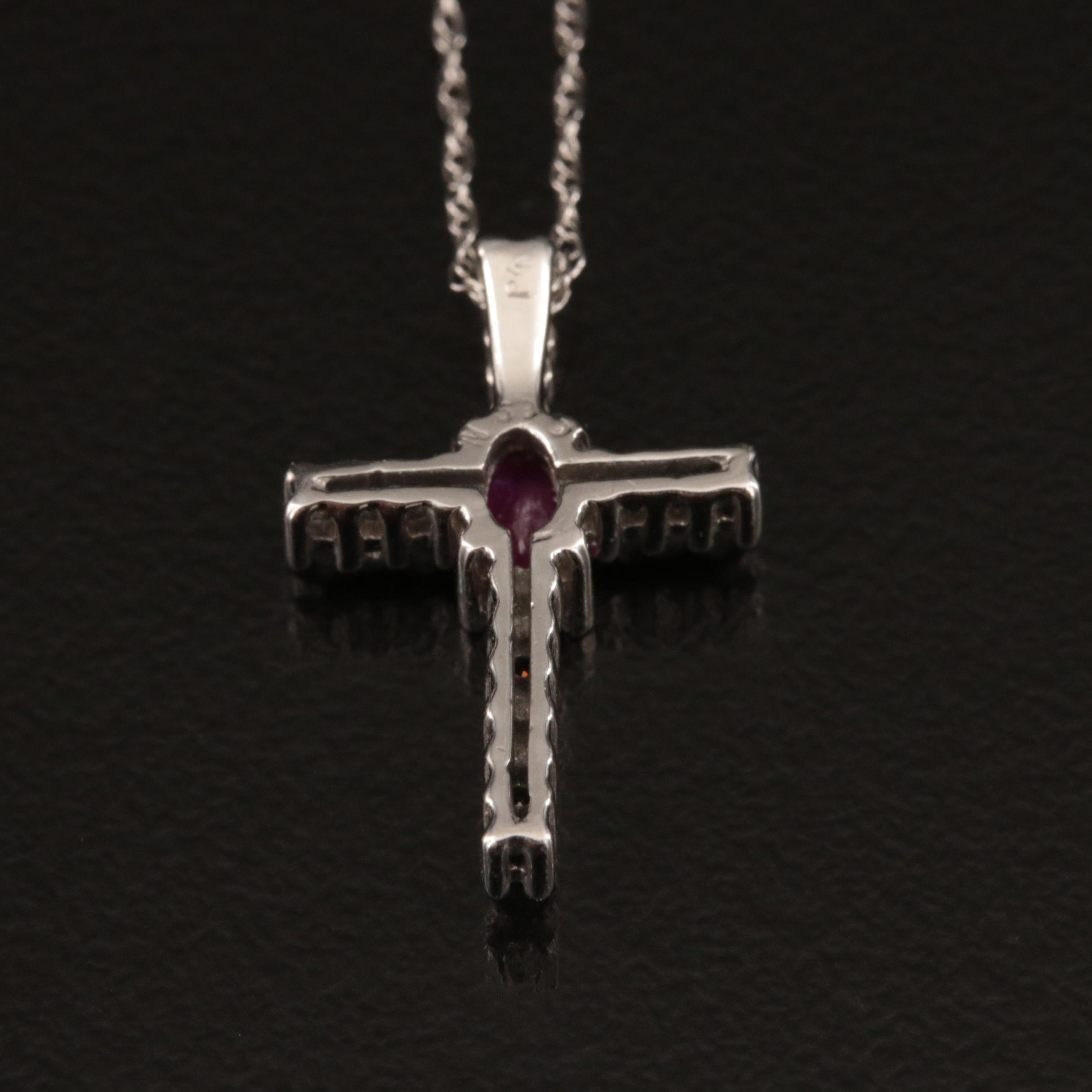 10K Ruby and Diamond Cross Pendant Necklace