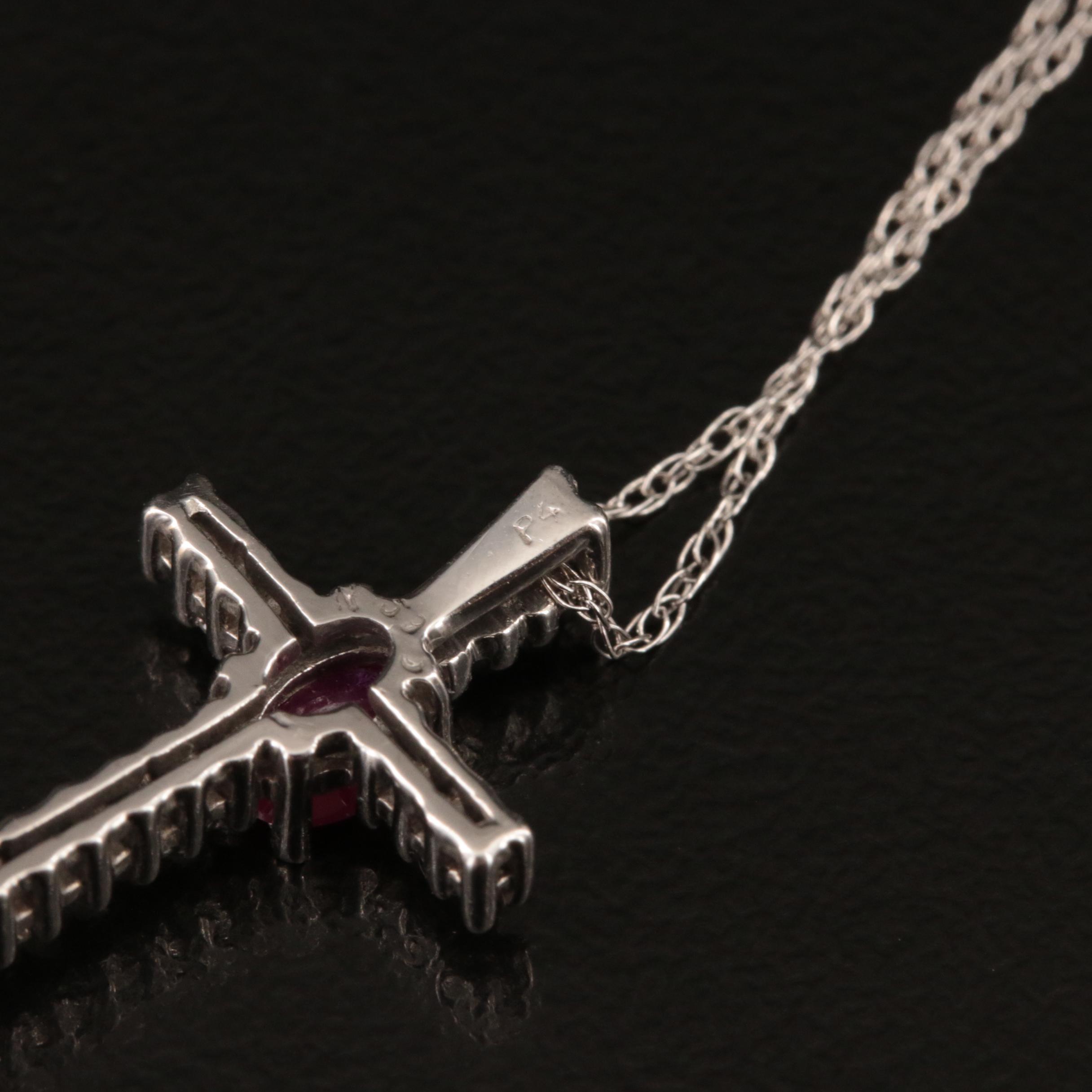 10K Ruby and Diamond Cross Pendant Necklace