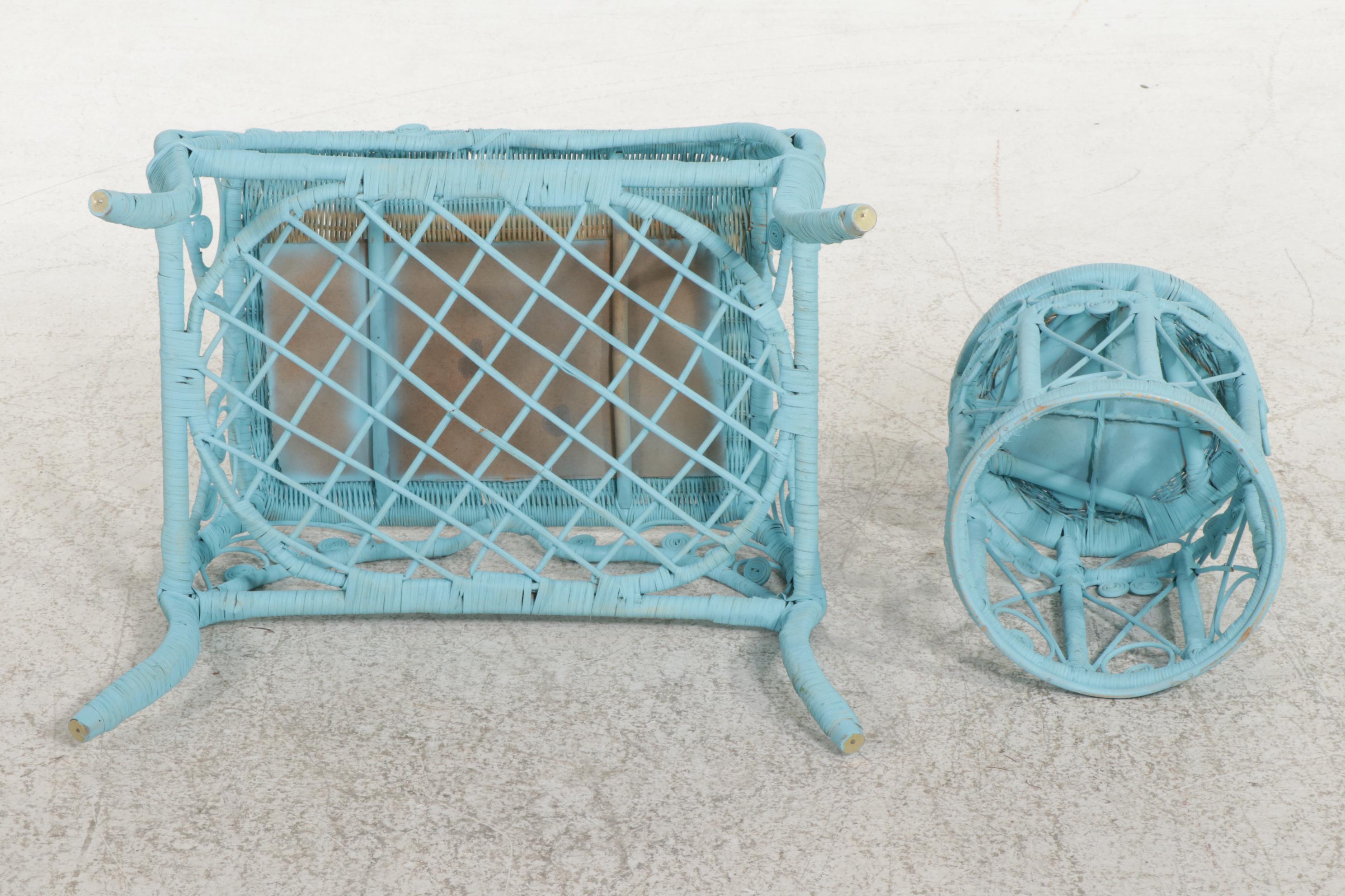 Blue-Painted Scrolled Rattan Four-Piece Patio Set, 20th Century