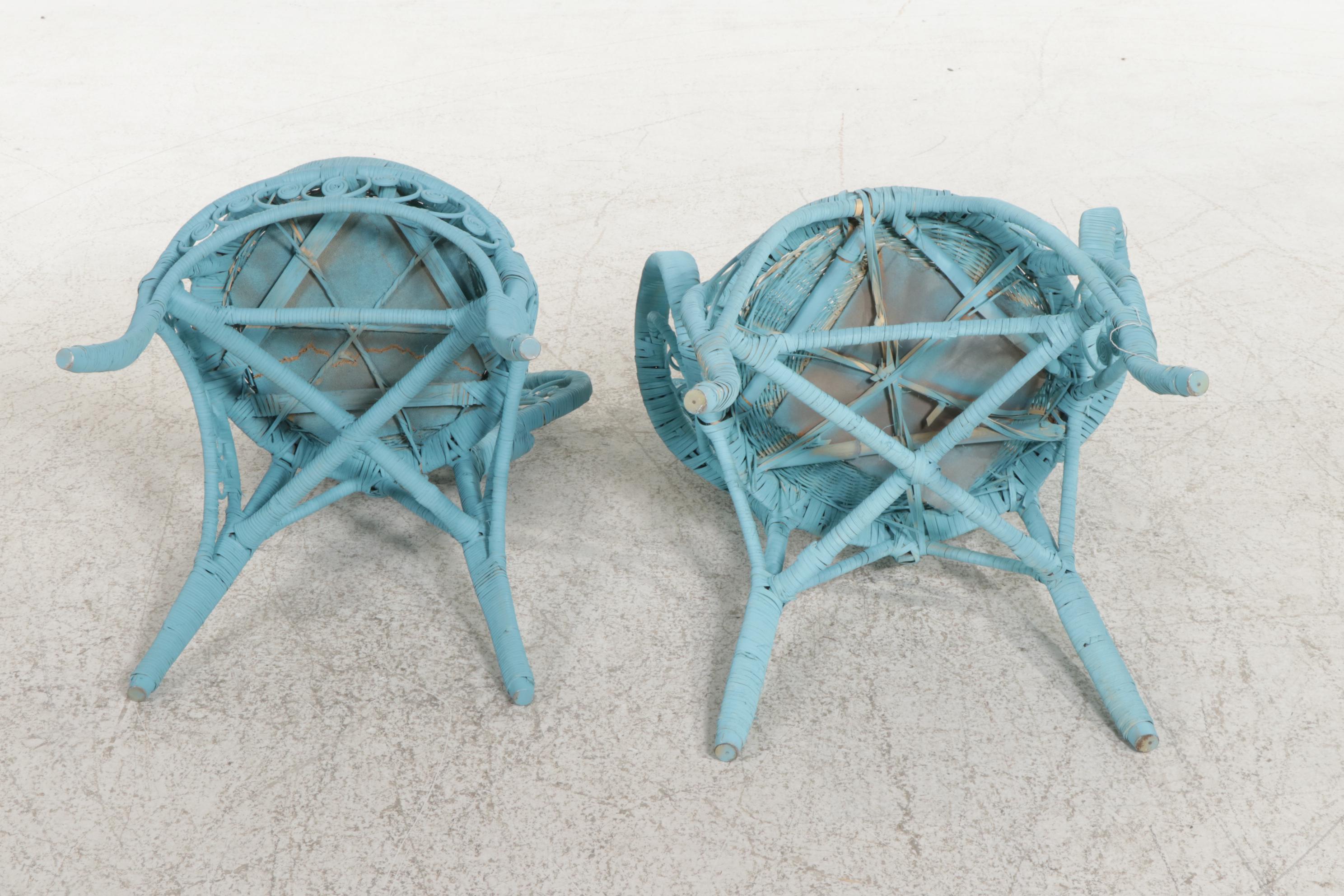 Blue-Painted Scrolled Rattan Four-Piece Patio Set, 20th Century