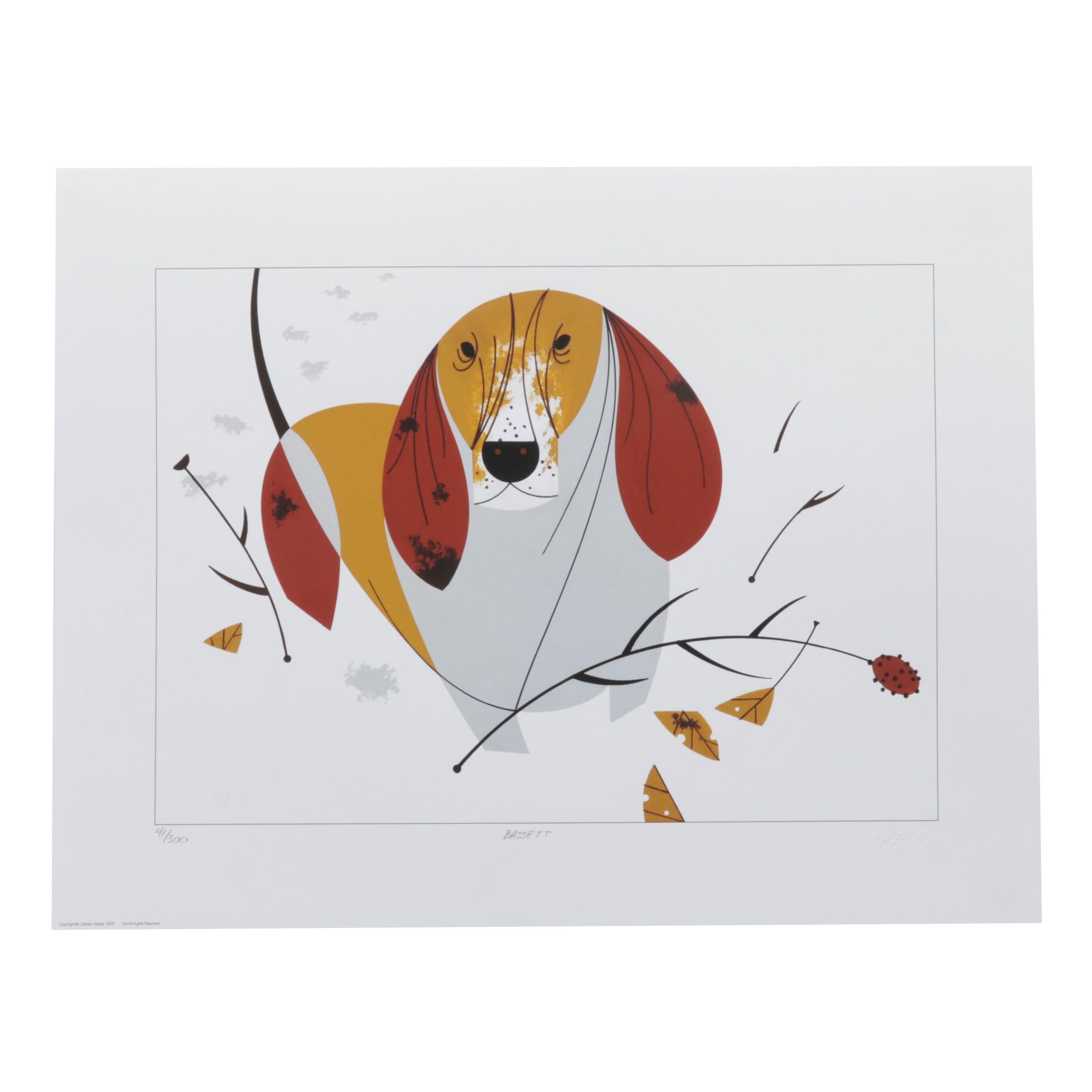 Giclée After Charley Harper "Bassett," Circa 2005