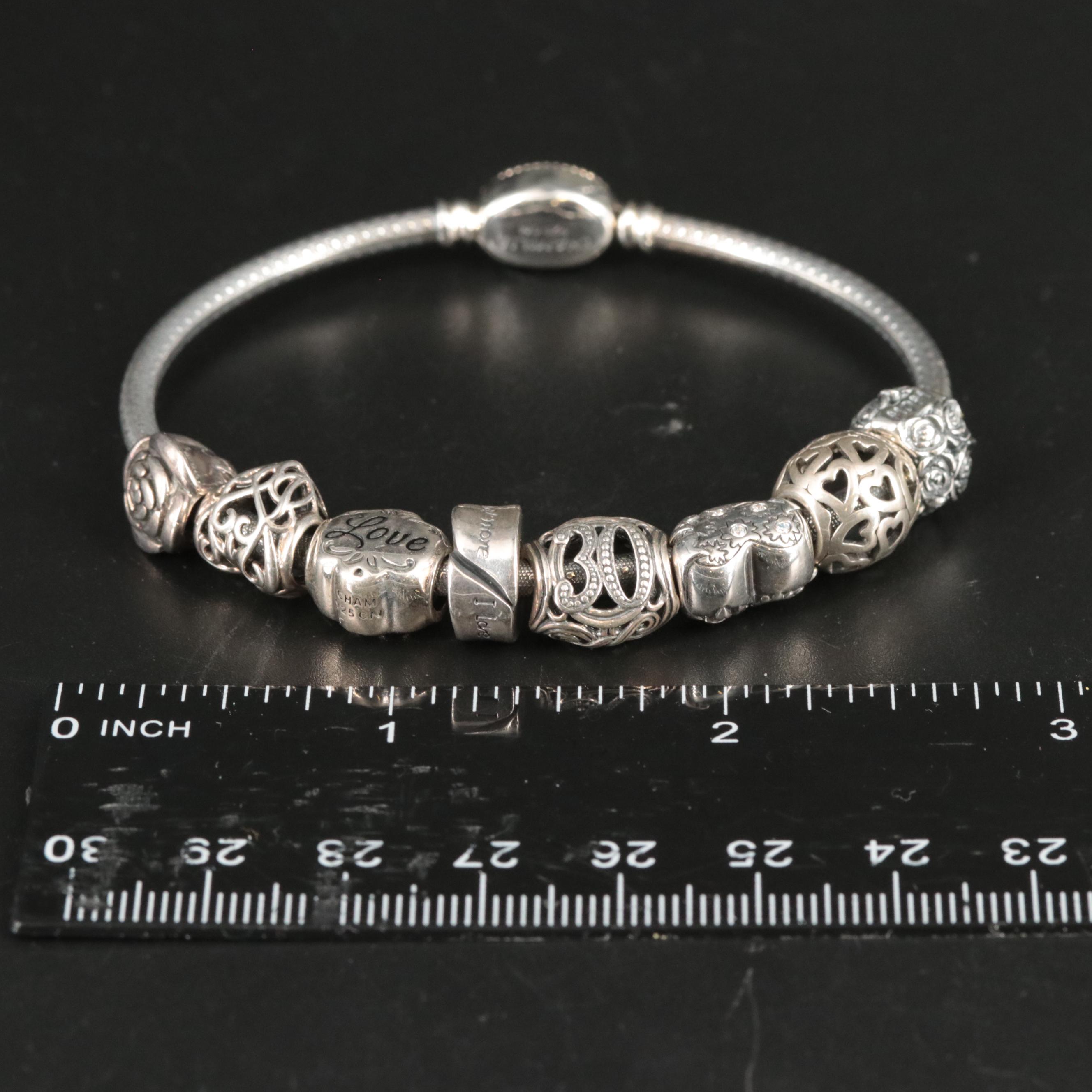 Sterling Bracelet Featuring Love Mom and Anniversary Themed Sterling Charms
