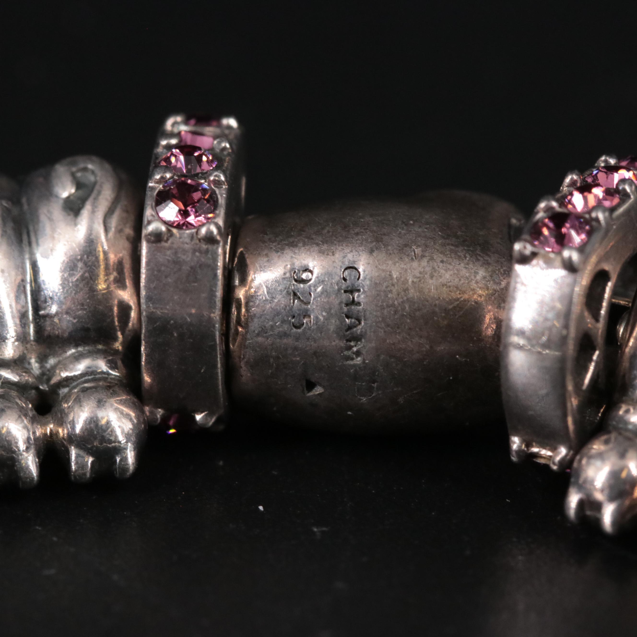 Sterling Bracelet Featuring Cat Themed and Gemstone Charms