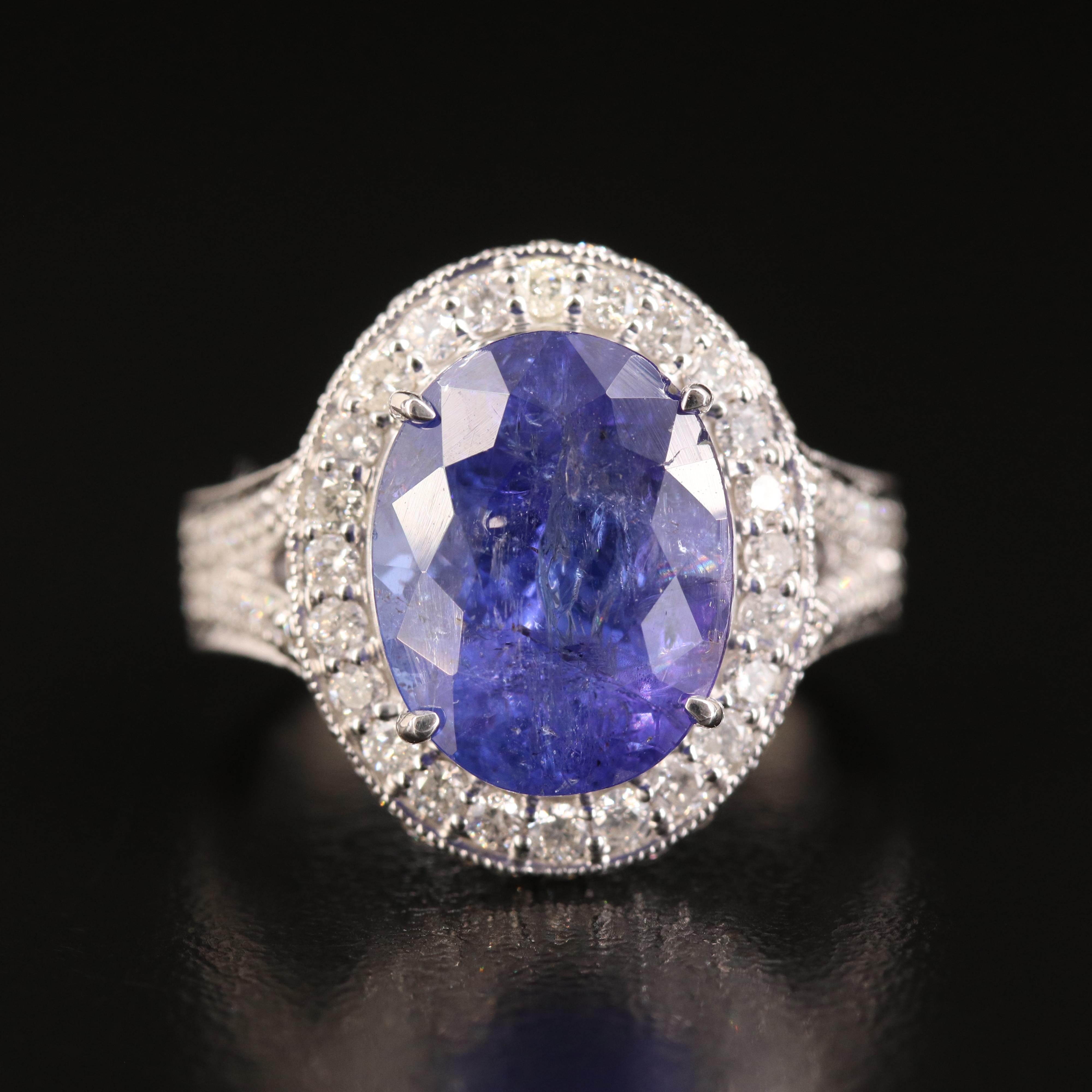 14K 7.45 CT Tanzanite and 1.56 CTW Diamond Ring