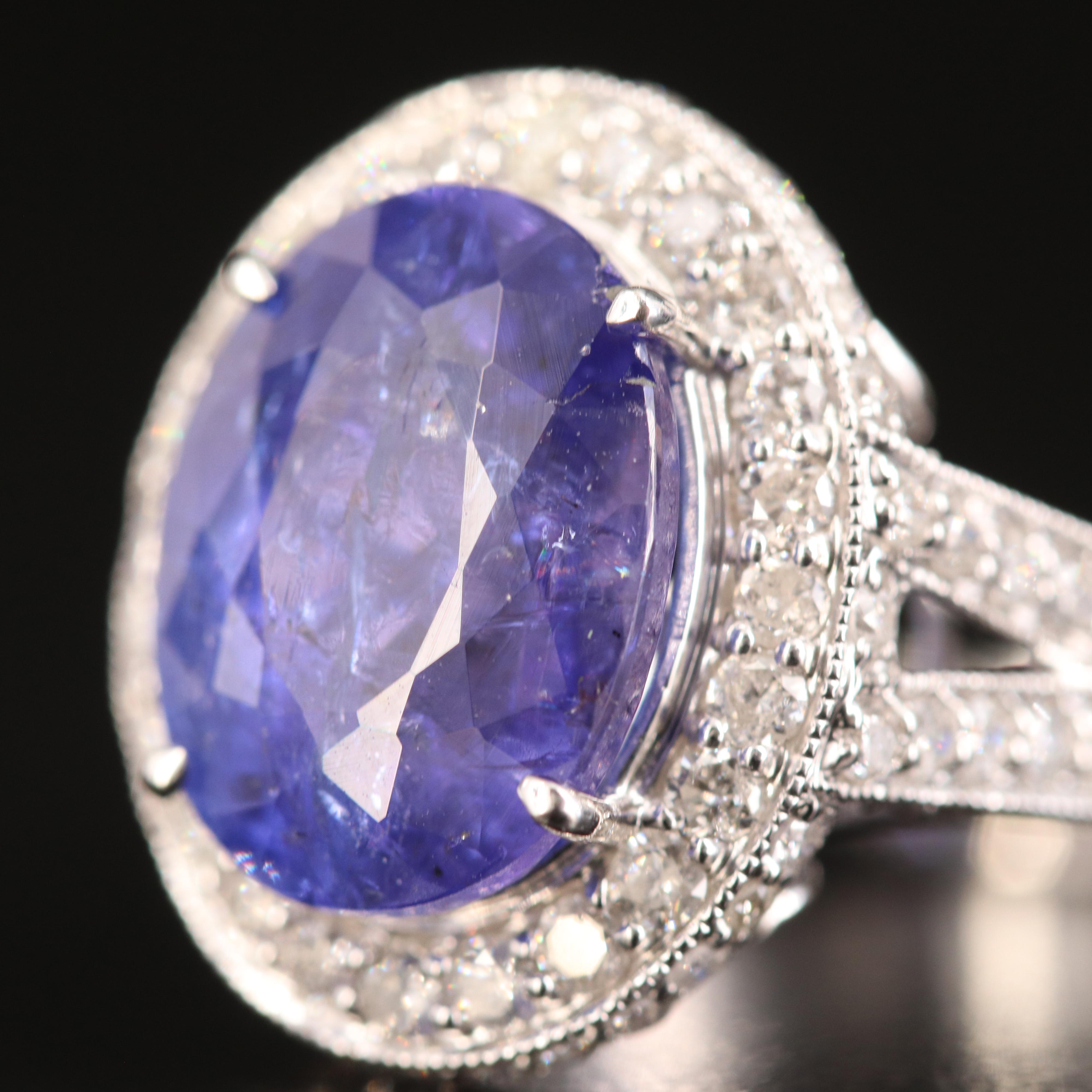 14K 7.45 CT Tanzanite and 1.56 CTW Diamond Ring