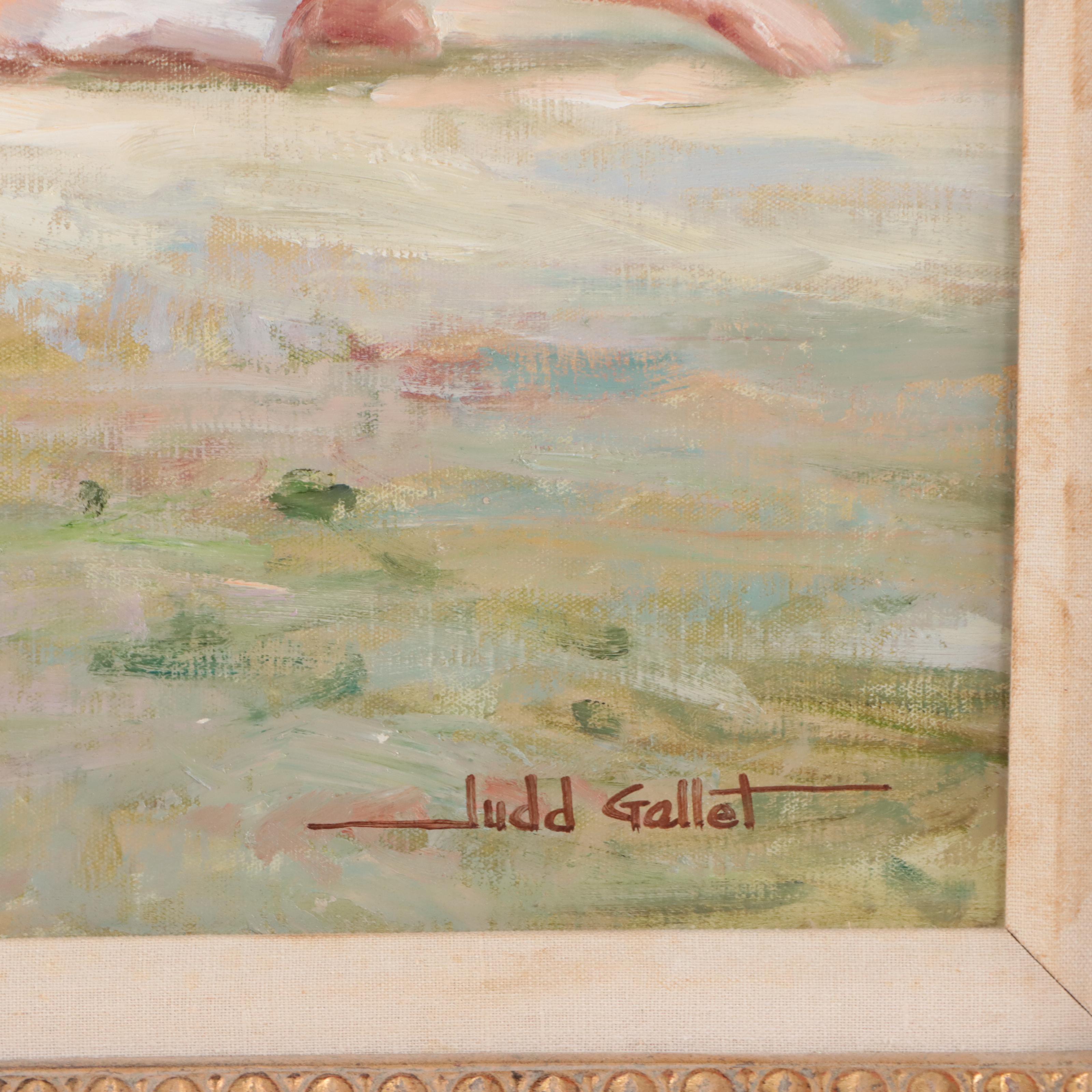 Judd Gallet Impressionist Style Oil Painting of Coastal Scene With Figures