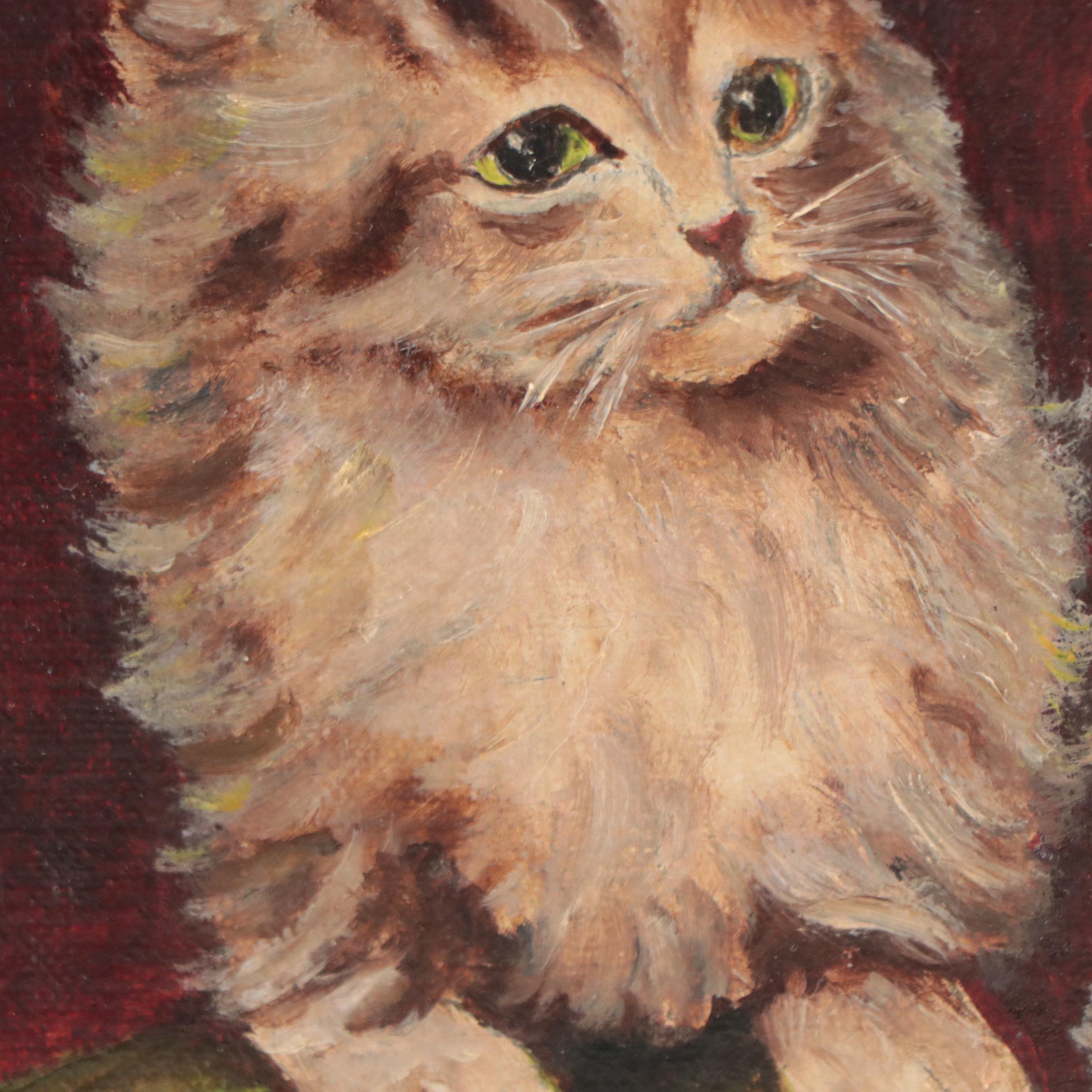 Oil Painting of Kittens on a Couch, 1963