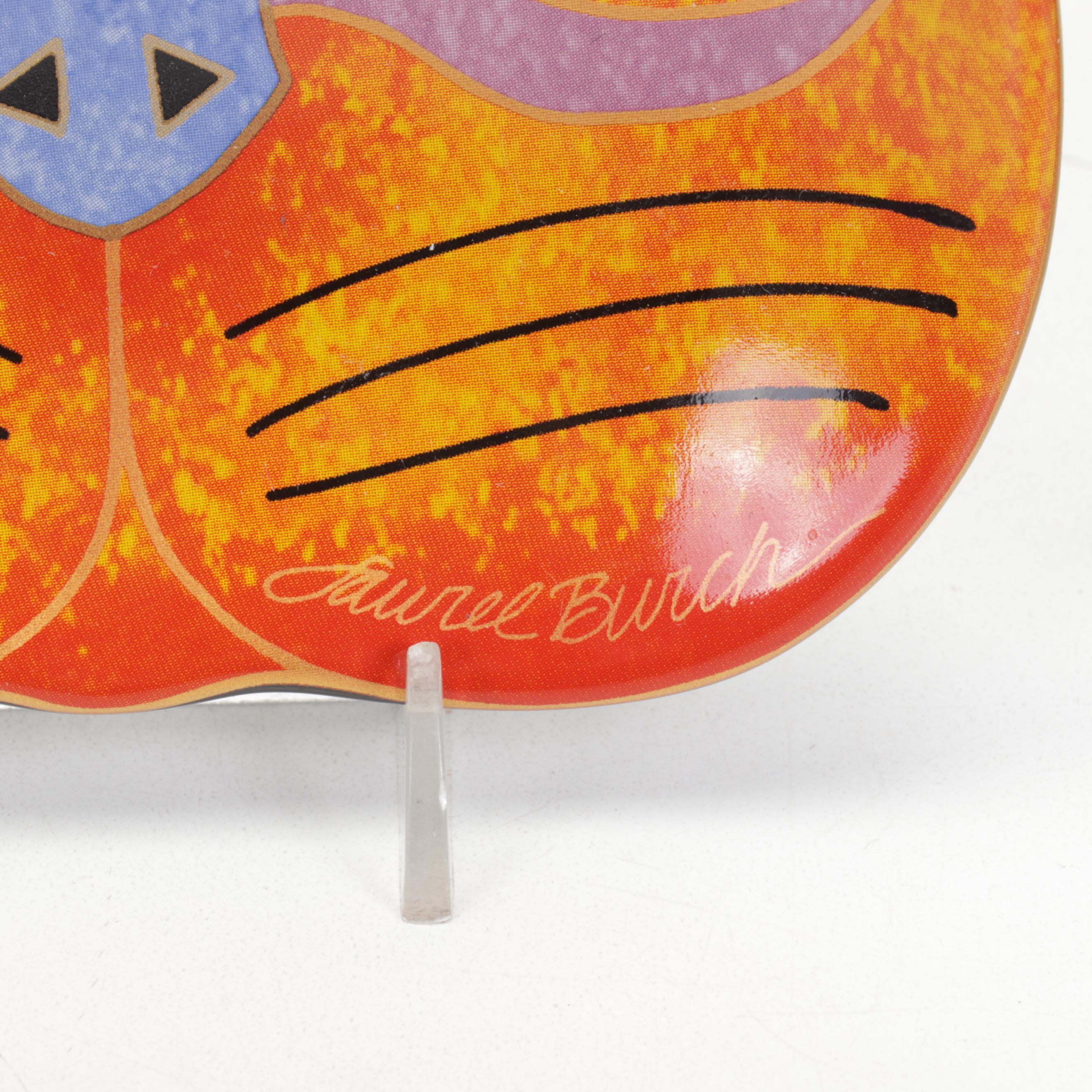 Laurel Burch Cat Dishes with Daum Cat Figurine and Other Décor