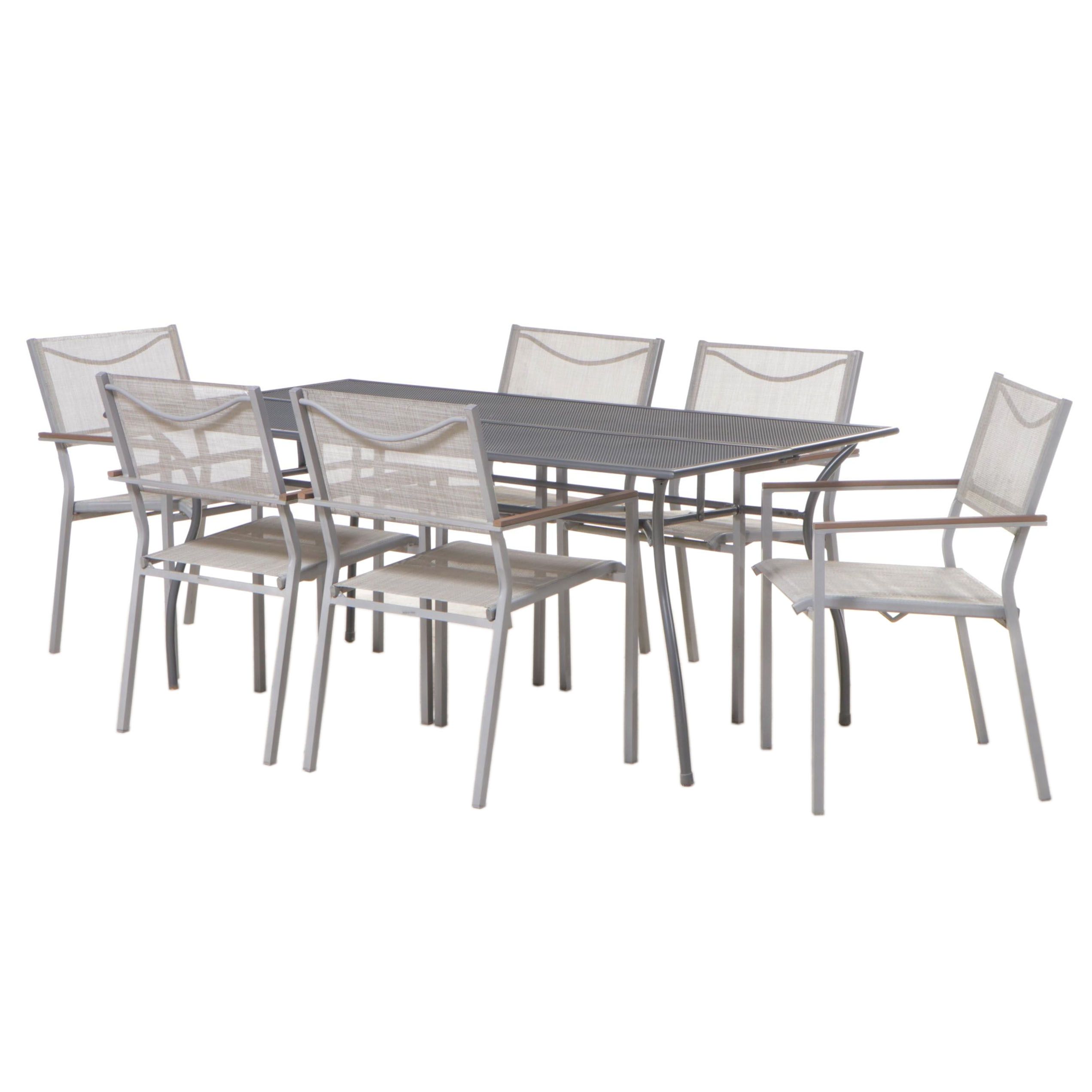 Seven-Piece Powder-Coated Metal Patio Dining Set, Incl. Threshold "Bryant"