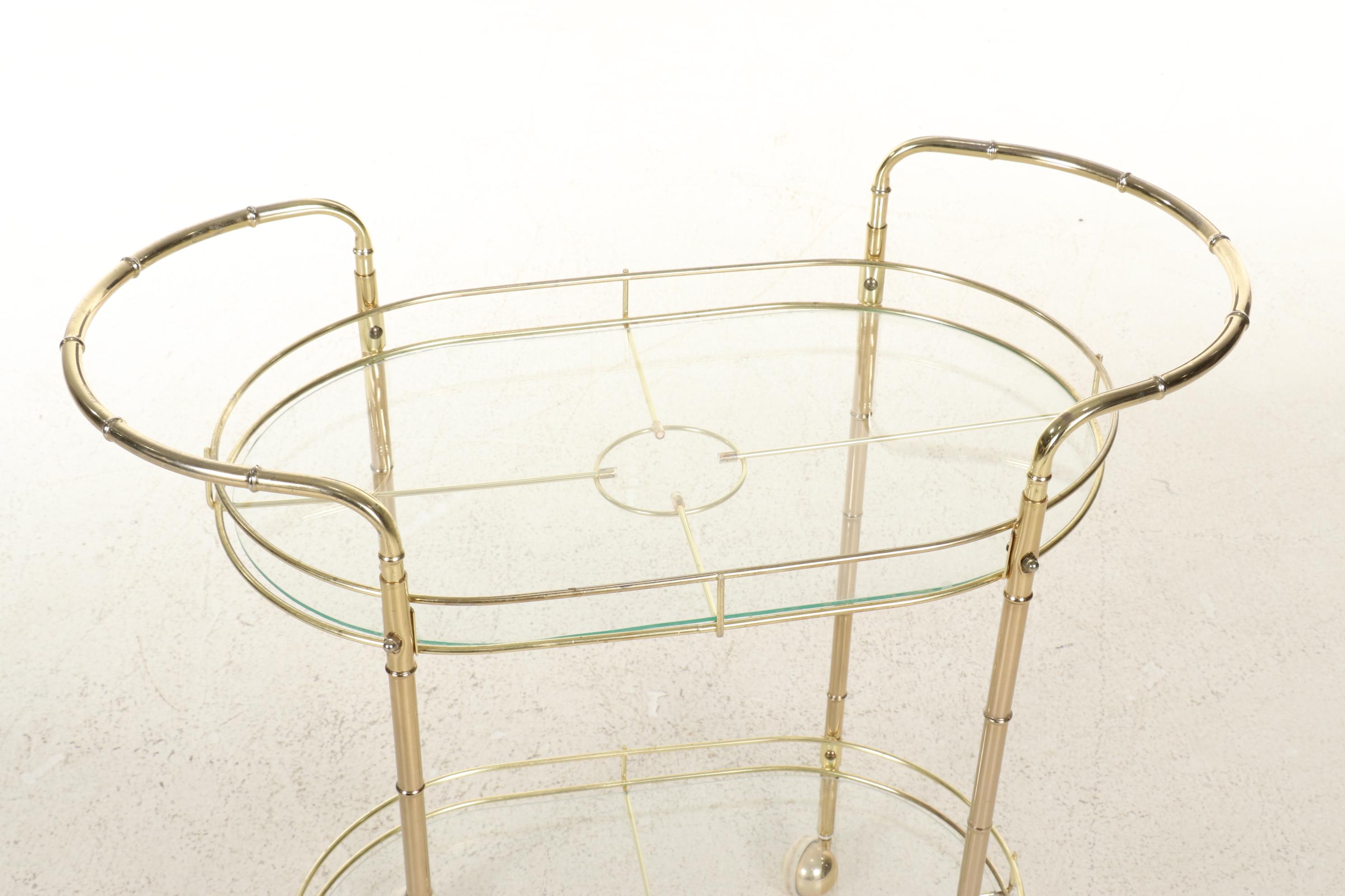 Faux Bamboo Style Metal Frame Glass Top Bar Cart, 21st Century